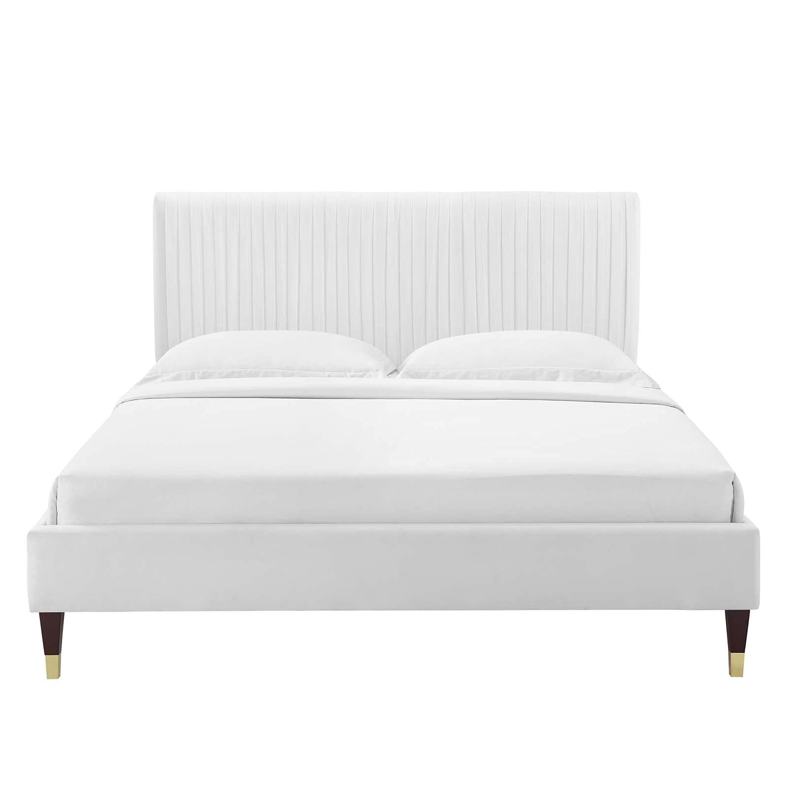Modway Peyton Performance Velvet Full Platform Bed Frame - White Queen Size Bed with Upholstered Headboard & Sturdy Wood Slats Support | Perfect for Modern Bedrooms, Guest Rooms & Small Spaces