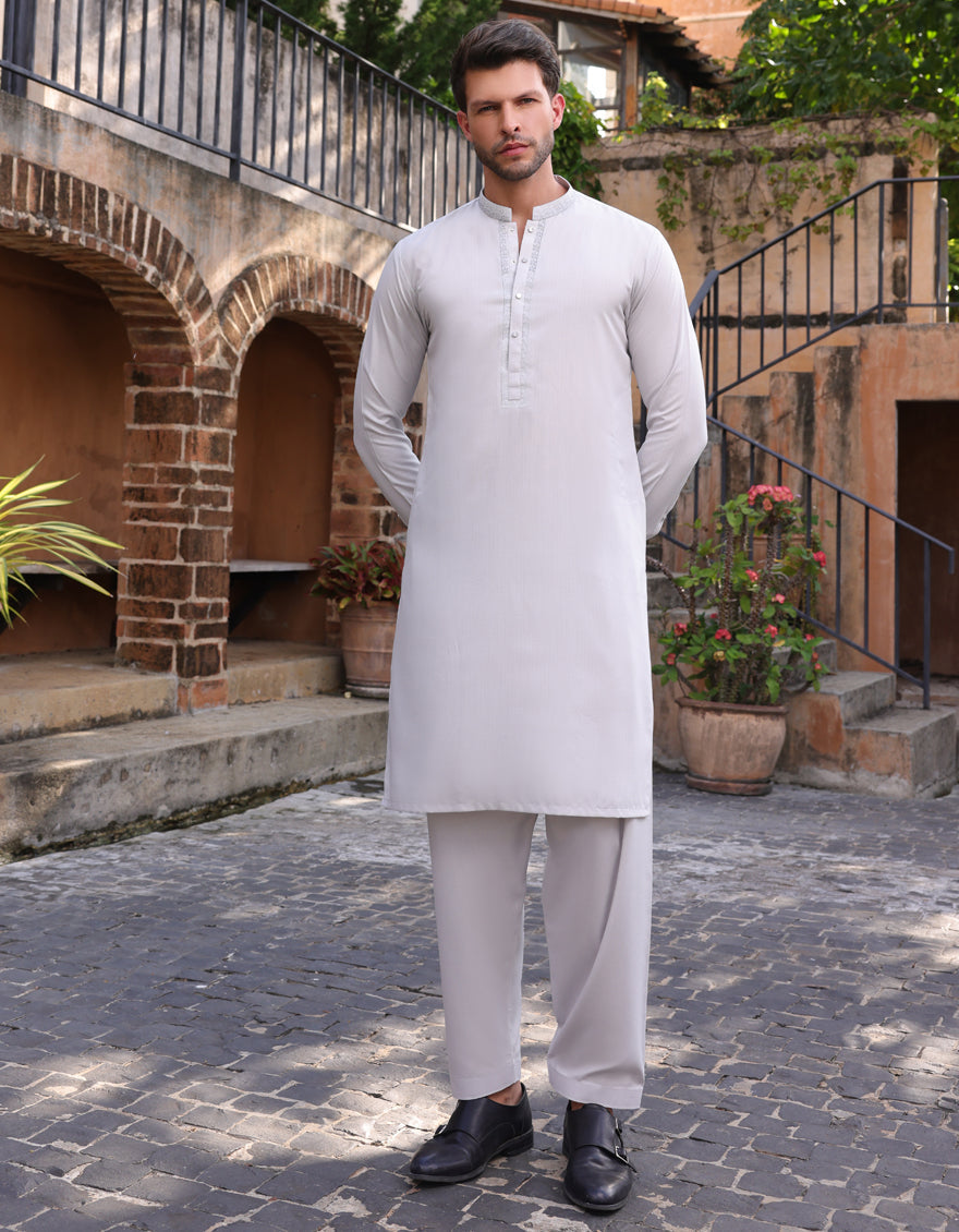 Elegant Blended Grey Shalwar Kameez by J. Junaid Jamshed | Premium Pakistani Traditional Outfit for Men | Perfect for Weddings, Eid & Special Occasions