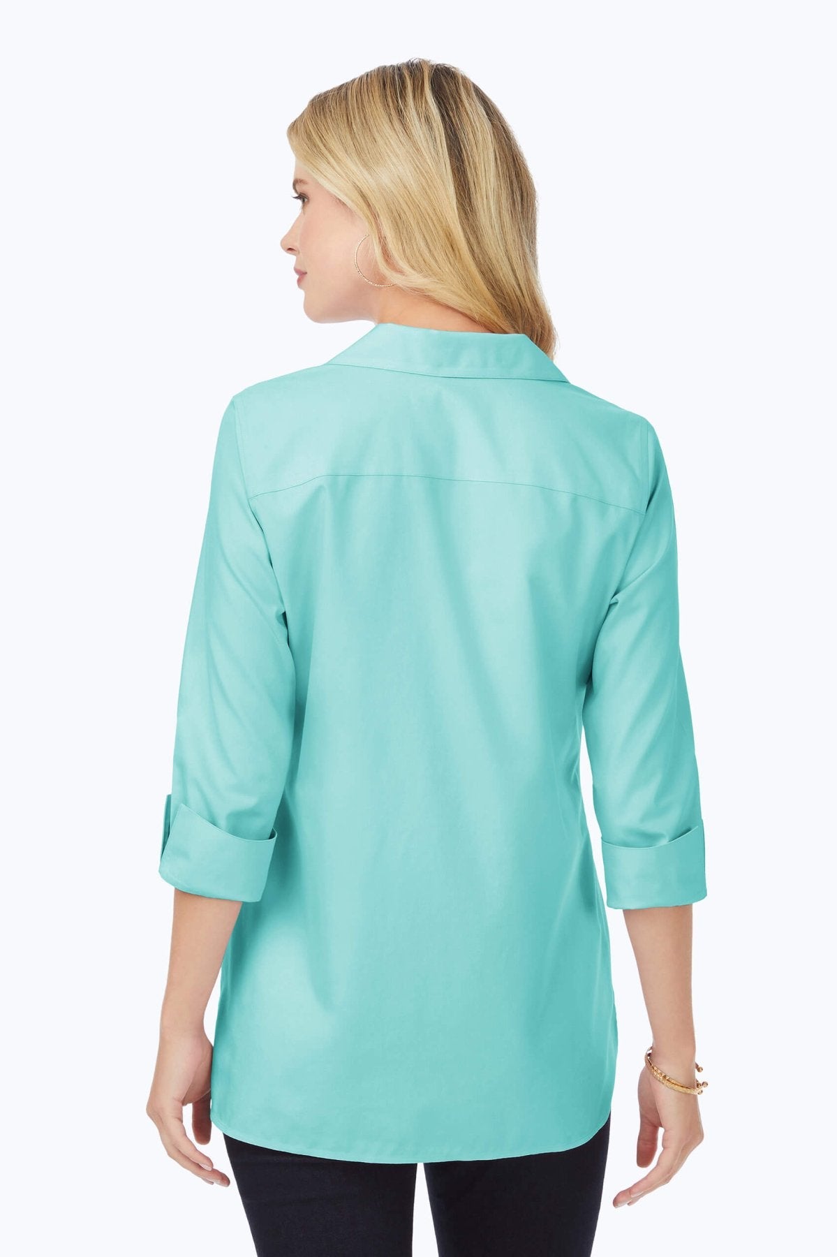 Pandora No Iron Pinpoint 3/4 Sleeve Tunic Shirt - Wrinkle-Free Women's Blouse for Work & Casual Wear | Perfect for Office, Travel & Everyday Outfits