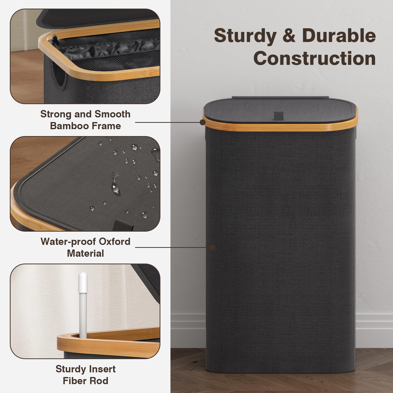 120L Large Collapsible Laundry Hamper with Lid - Dark Grey Laundry Basket for Dirty Clothes | Space-Saving Storage Solution for Small Spaces, Bedroom, Bathroom & Laundry Room | Perfect for Home Organization & College Dorm Essentials
