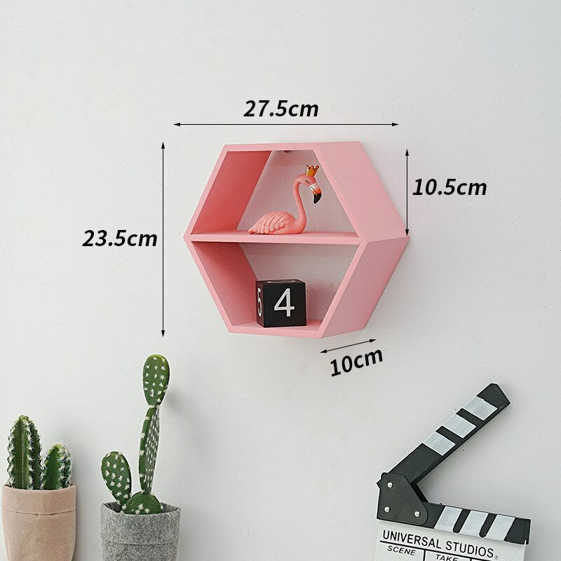 Hexagon Wood Wall Shelf - Modern Geometric Floating Shelves for Home Decor, Bathroom, Bedroom & Living Room Storage | Rustic Wooden Display Shelf for Plants, Books & Decorative Items