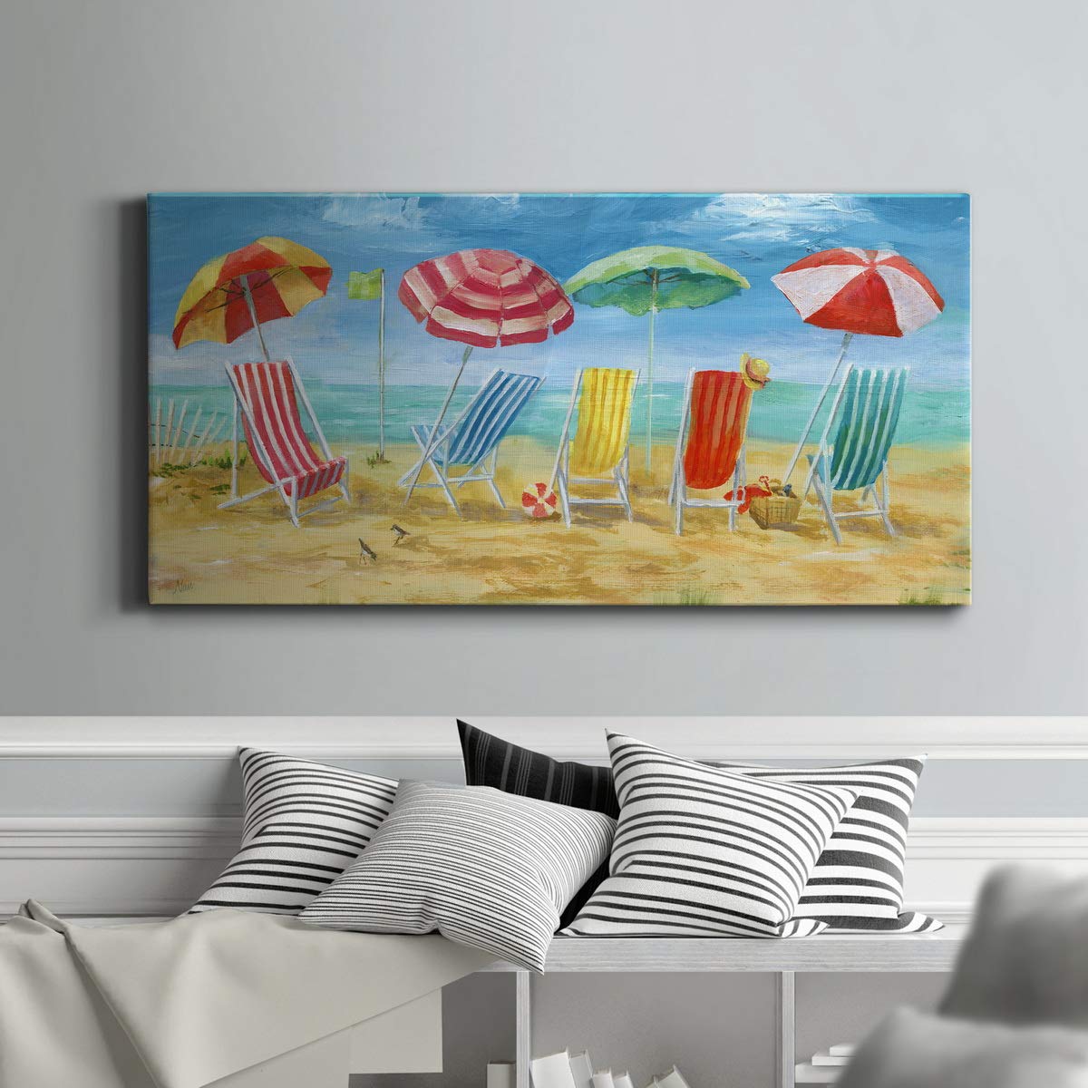 Abstract Wall Art Canvas - Animals, Flowers, Coastal & Geometric Designs with Motivational Quotes | Ready to Hang Home Decor | Perfect for Living Room, Bedroom or Office | Bright Beach Chairs 8X16
