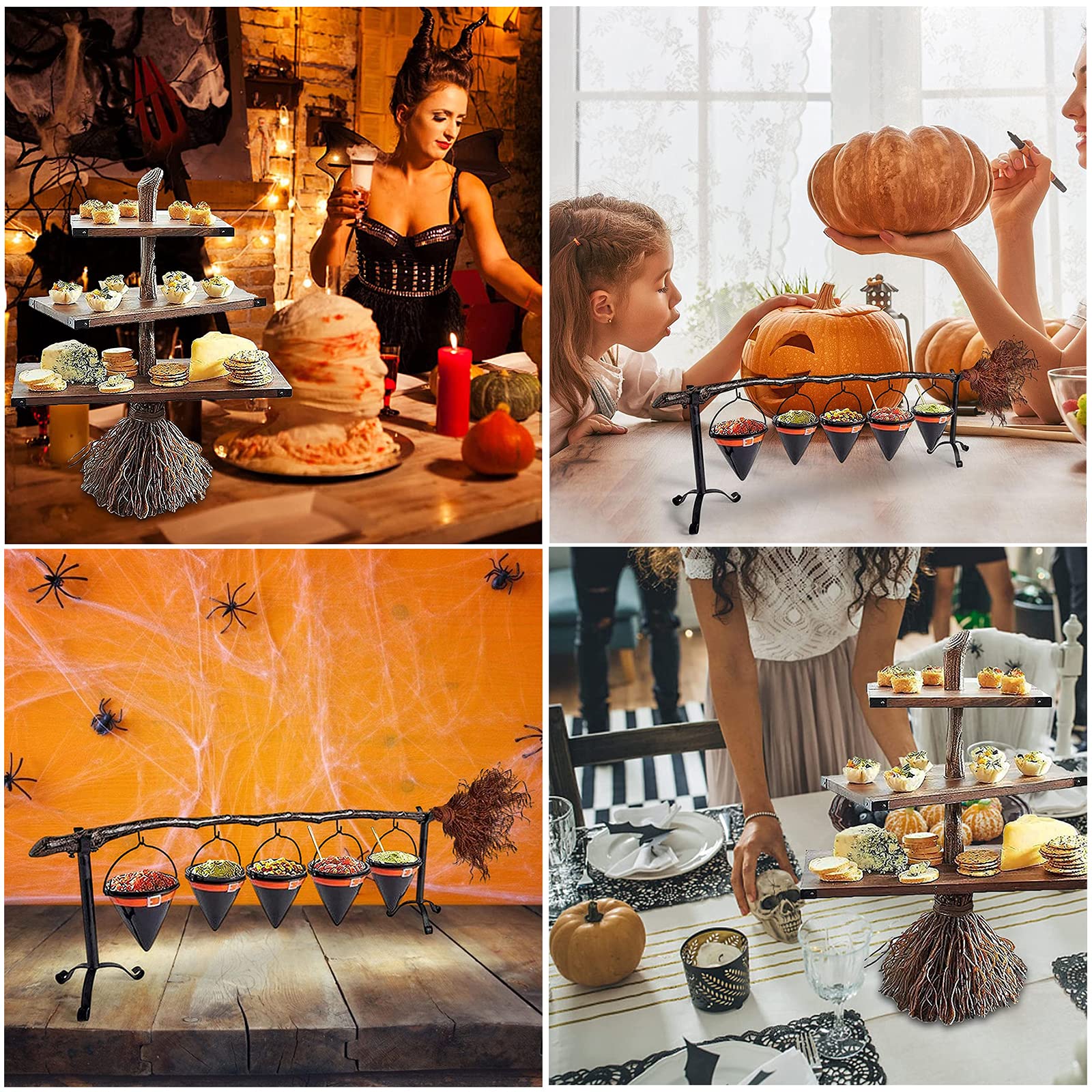 4-Piece Halloween Fruit Bowl Set - Creative 3-Tier Snack Basket & Pumpkin Platter for Holiday Party Decor, Dessert Cake Stand - Perfect for Halloween Parties, Thanksgiving Buffets & Christmas Dessert Displays