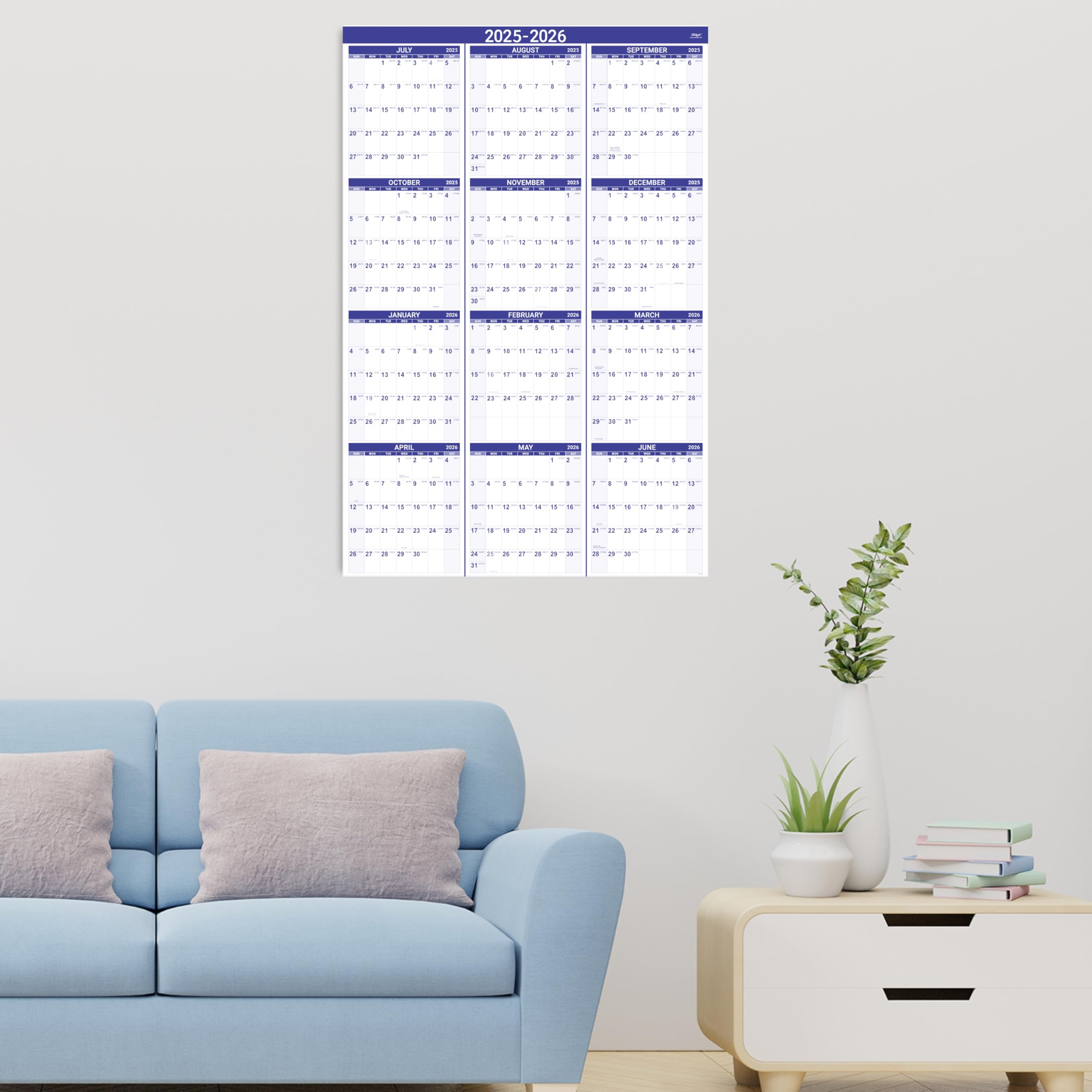 2025-2026 Large Wall Calendar (July 2025-June 2026) | 12-Month Oversized Vertical Planner 34.3