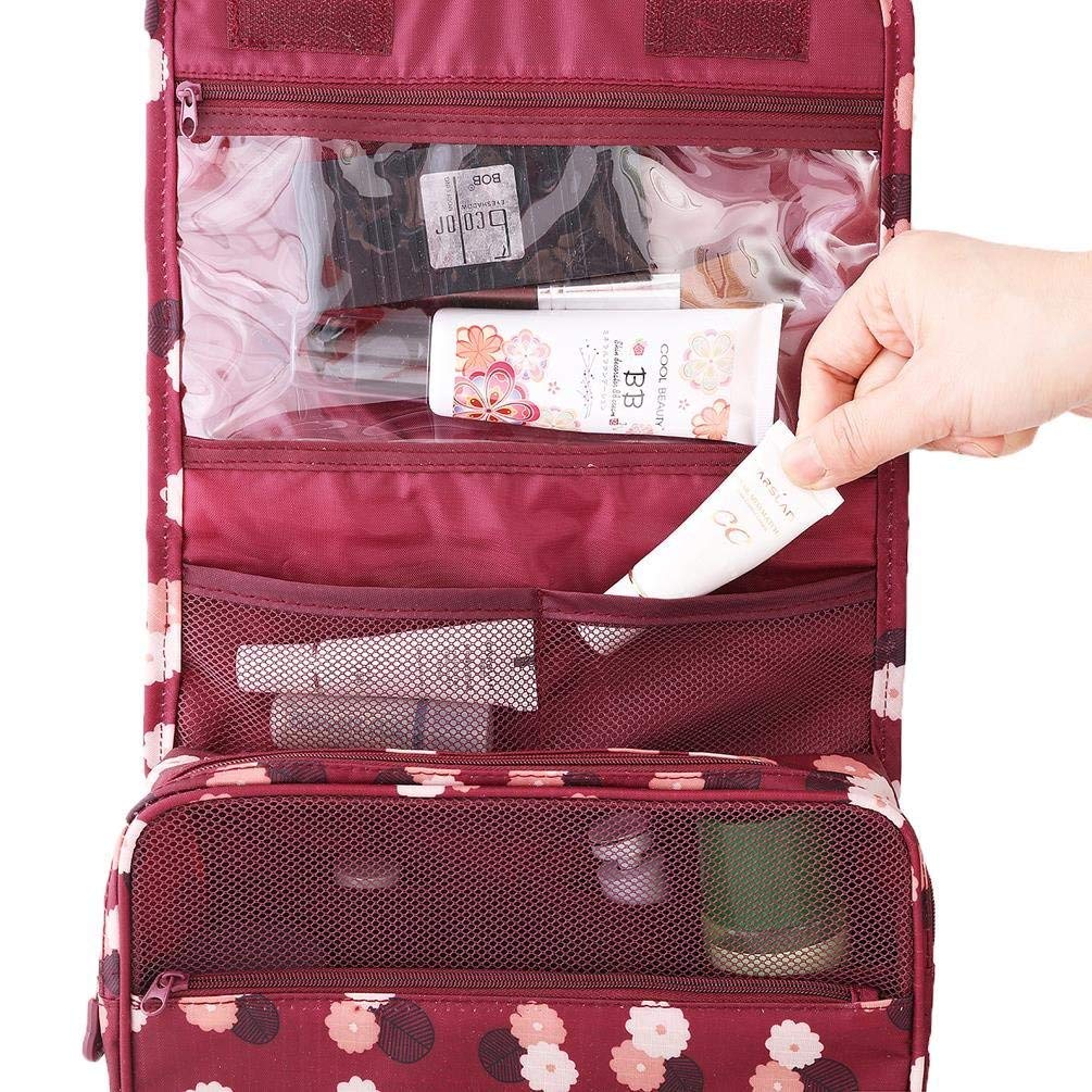 Axgo Multifunctional Travel Makeup Bag with Hook - Portable Folding Cosmetic Organizer for Toiletries (Red) | Perfect for Vacation, Gym & Daily Use