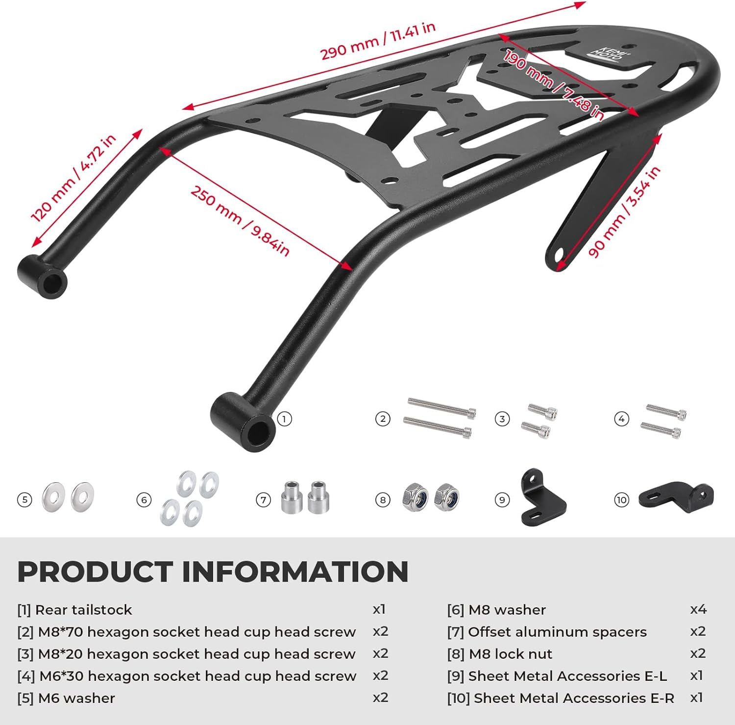 KEMIMOTO Heavy Duty Rear Rack for Honda CRF450L/CRF450RL (2019-2024) - Durable Motorcycle Luggage Carrier & Tail Storage Rack for Enduro Adventure Riding, Off-Road Camping & Long-Distance Travel