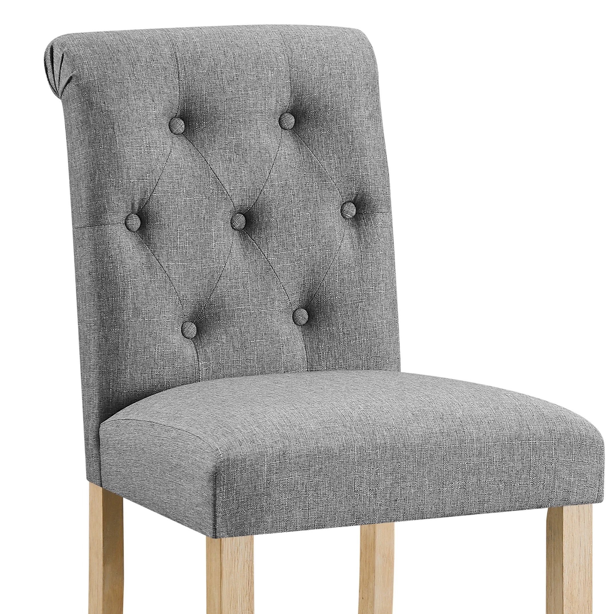 Roundhill Furniture Siena Counter Height Bar Stools - Set of 2, Gray, Solid Wood Construction with Button Tufted Back - Perfect for Kitchen Islands, Breakfast Bars & Home Decor