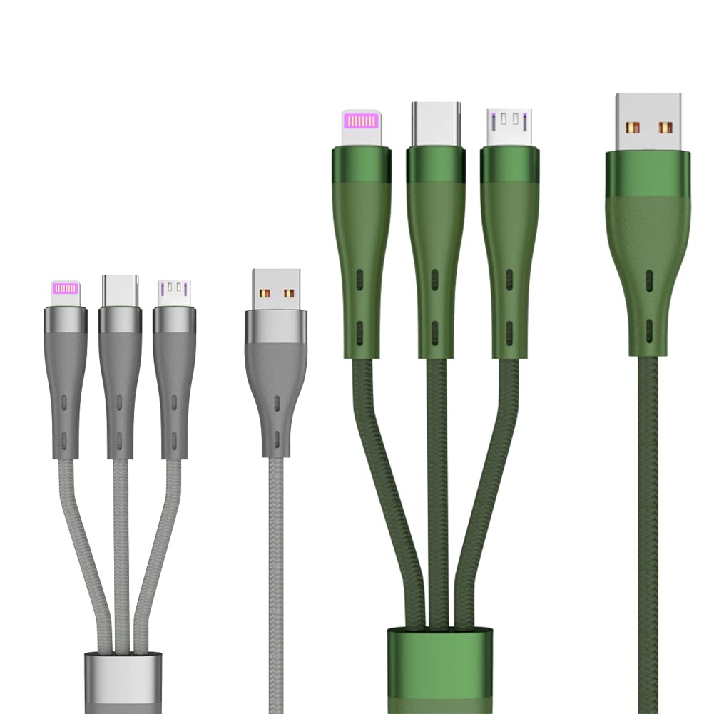 3-in-1 Nylon Braided Multi Charging Cable - Type C/Micro USB/Lightning Compatible with iPhone/Samsung Galaxy/Tablets & More (2 Pack, 5FT) - Perfect for Home, Office & Travel Charging
