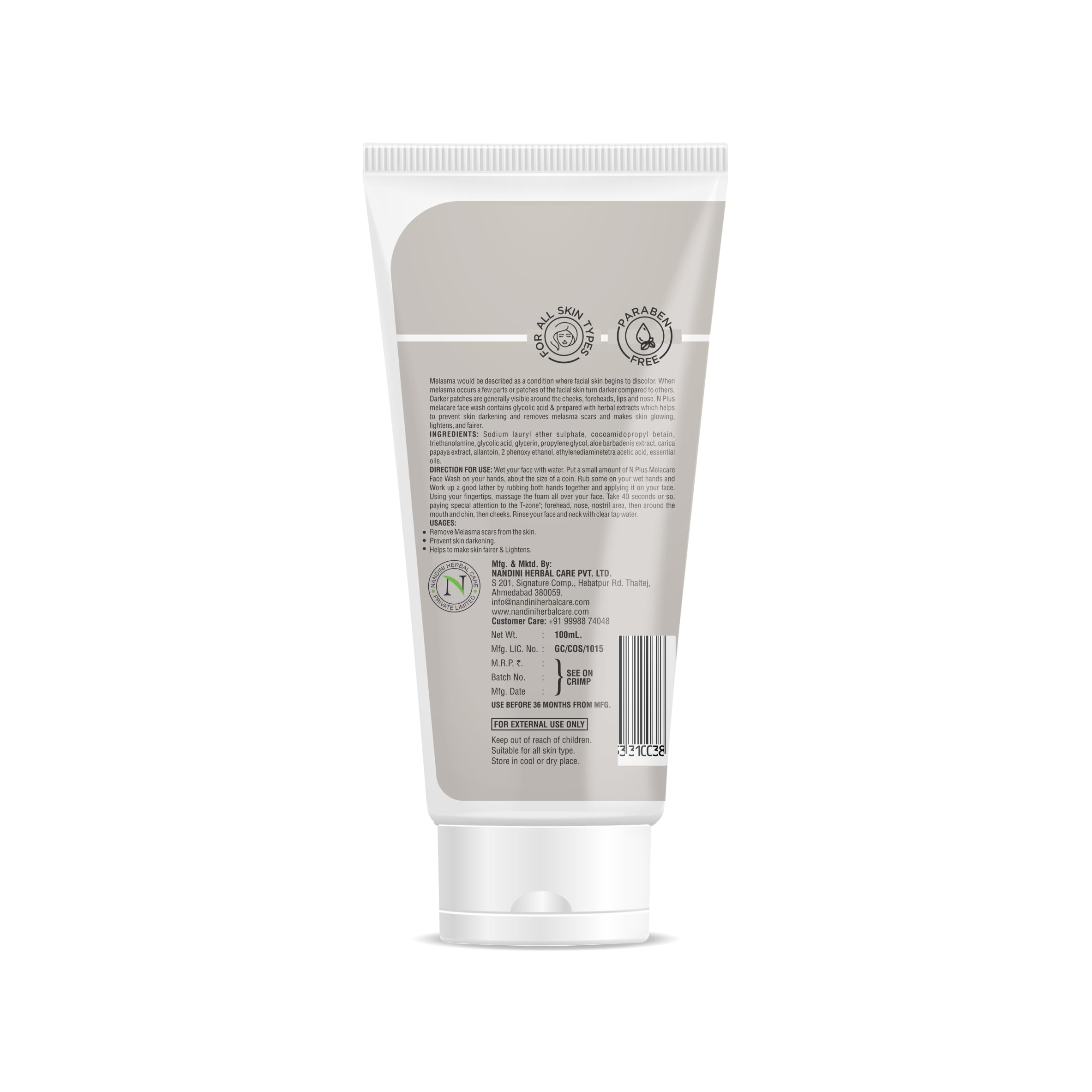 N Plus Professional Melacare Face Wash for Melasma Treatment - 100ml | Brightening & Even Skin Tone | Daily Use for Hyperpigmentation & Dark Spots