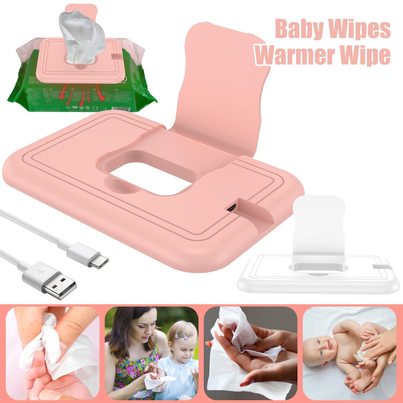 Portable USB Baby Wipe Warmer - Fast Heating Travel Wipes Heater for Diaper Changing (40-55℃) | Compact 5.9×3.9×0.39in Design | Perfect for Home, Nursery, Car & On-the-Go Parents