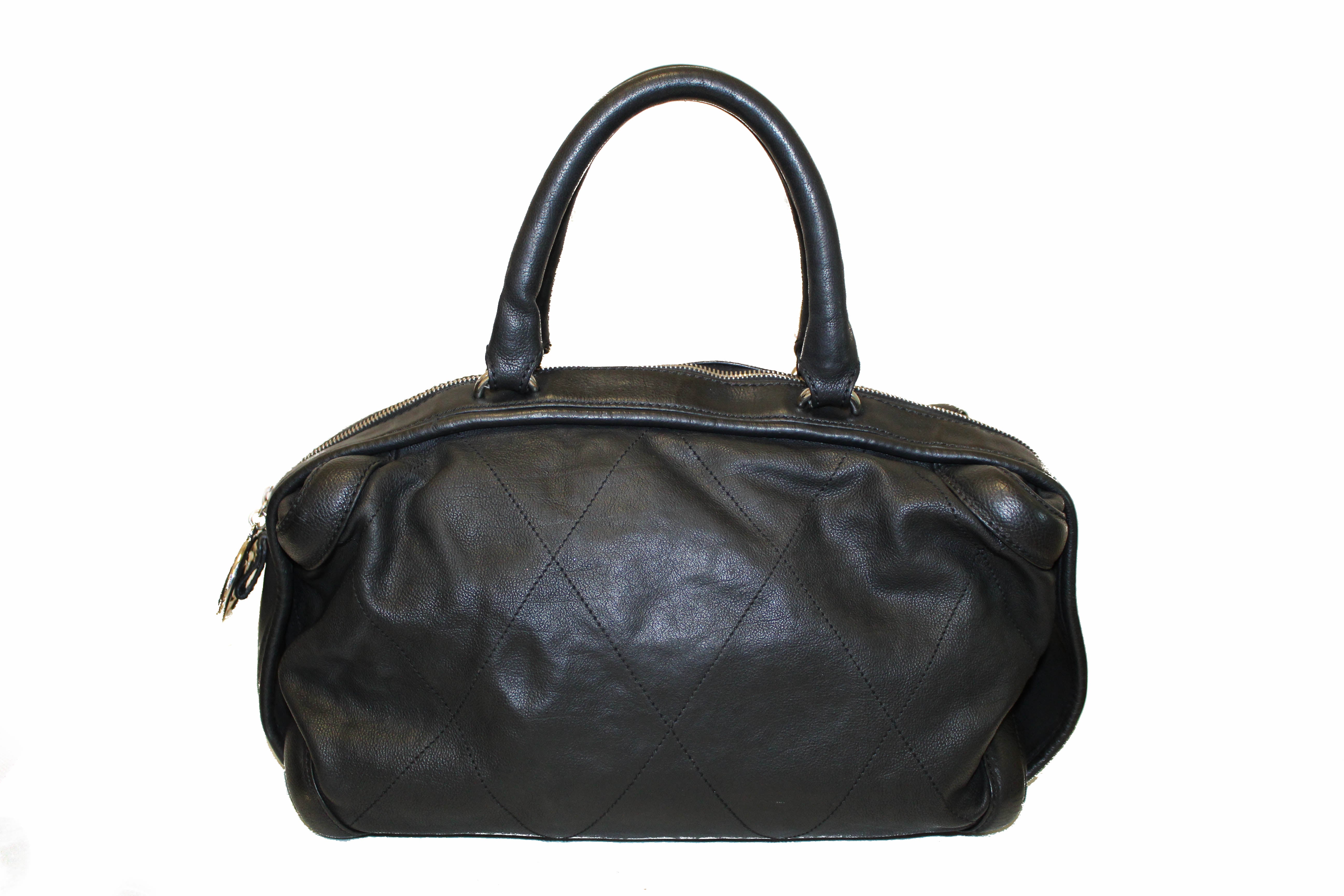 Authentic Chanel Black Calfskin Leather Stitched Bowling Bag - Luxury Designer Handbag for Women, Perfect for Evening Parties, Date Nights & Special Occasions