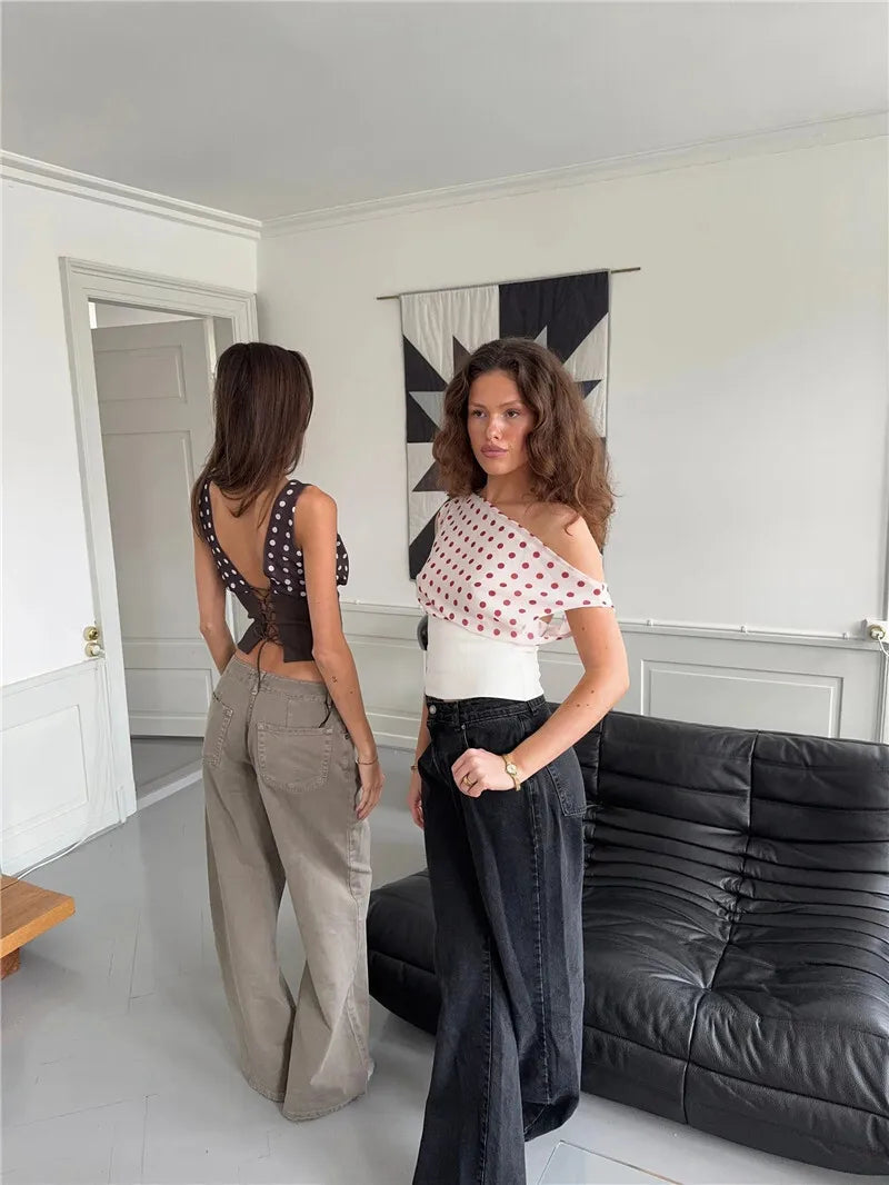 Women's Backless Polka Dot Crop Top - Summer Fashion Sleeveless Tank Top for Casual Wear, Beach Outfits & Night Out