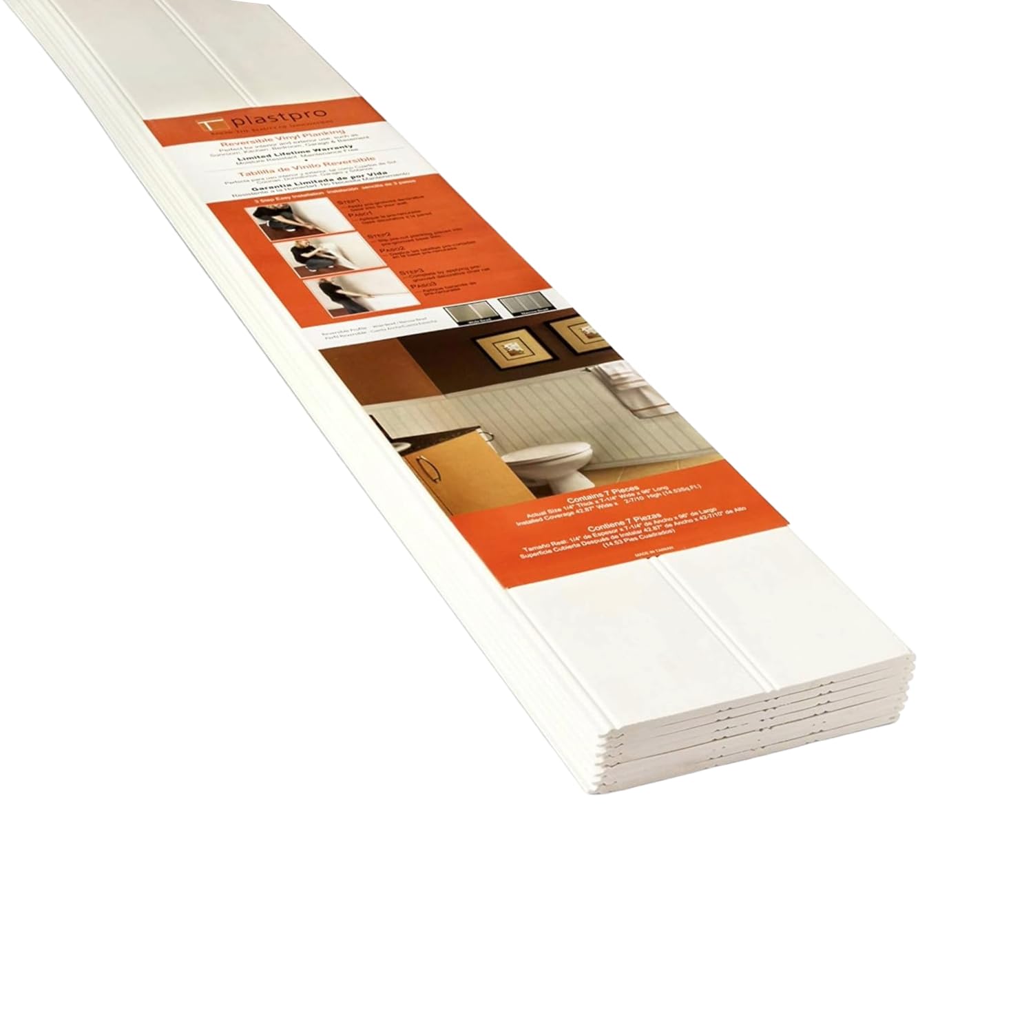Reversible PVC Wall Panels 8ft - Easy Install Wainscoting for Interior Decor, Home Improvement & Accent Walls (7-Piece, White) - Perfect for Living Rooms, Bedrooms & Basements