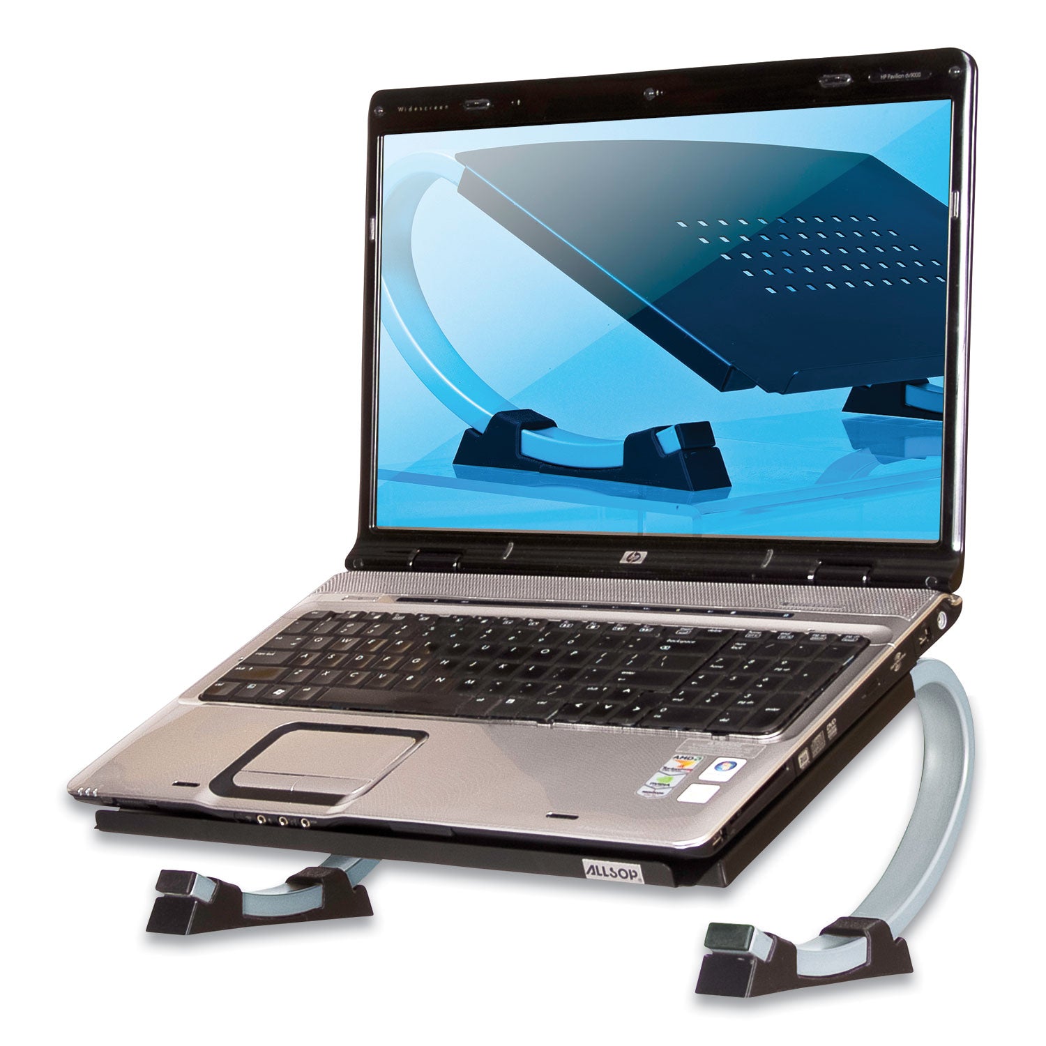 Allsop® Redmond Adjustable Curve Notebook Stand - 15 x 11.5 x 6 Inches, Black/Silver - Holds Up to 40 lbs - Ergonomic Laptop Riser for Home, Office & Workspace