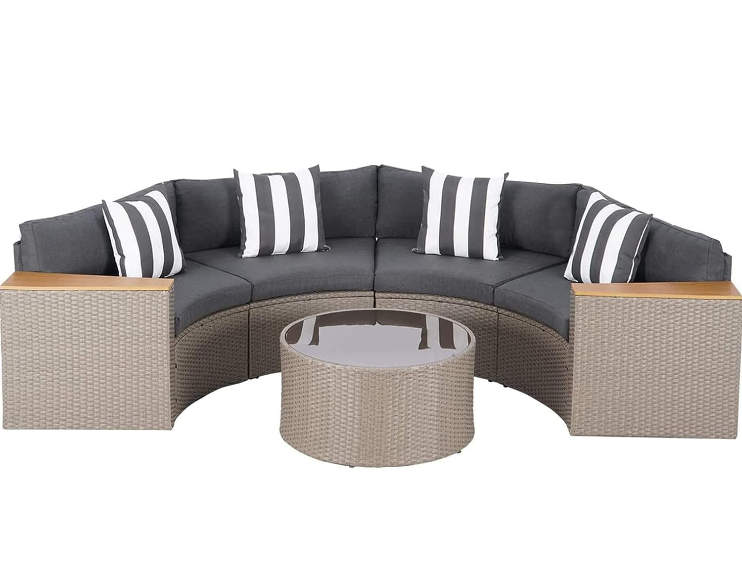 5-Piece Outdoor Patio Furniture Set - Half Moon Wicker Sectional Sofa with Glass Coffee Table for Garden, Backyard & Pool Areas (Grey) | Perfect for Relaxing, Entertaining & Outdoor Conversations