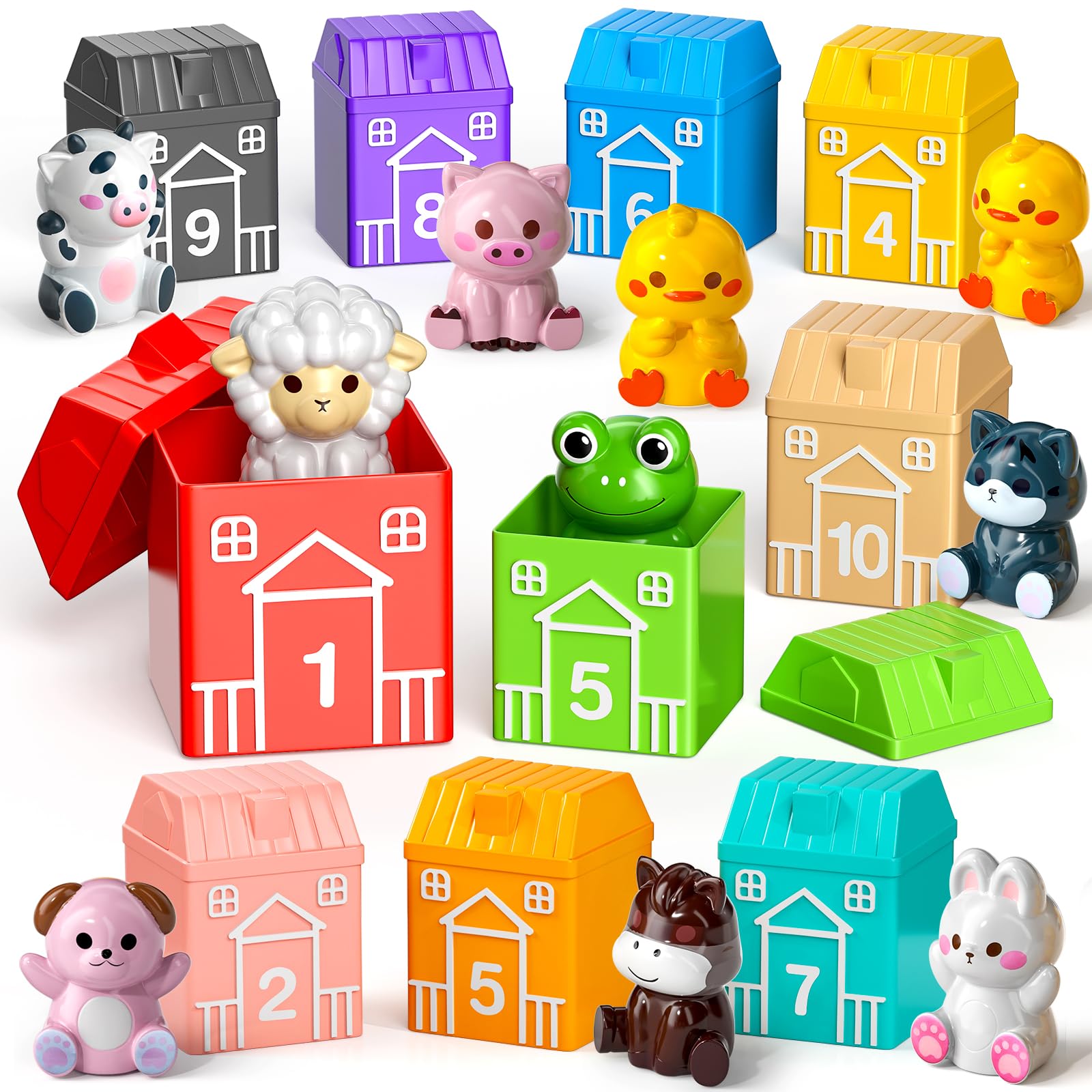 **Toddler Learning Toys for 1 2 3 Year Old Boys & Girls – 20PCS Farm Animal Montessori Counting, Matching & Sorting Sensory Toys – Educational Christmas & Birthday Gifts for Kids Age 12-18 Months – Perfect for Early Learning, Playtime & Interactive Fun**