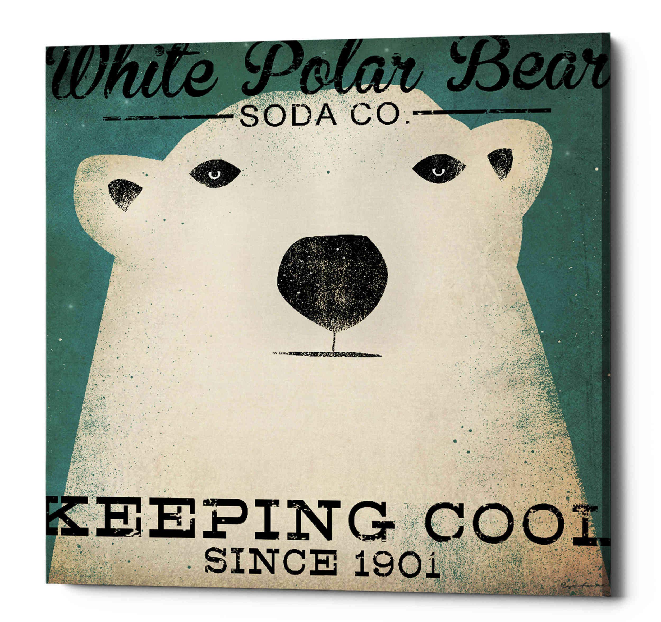 Polar Bear Soda Co Canvas Wall Art by Ryan Fowler - 26x26 Inch Framed Bear Painting for Living Room, Bedroom & Office Decor