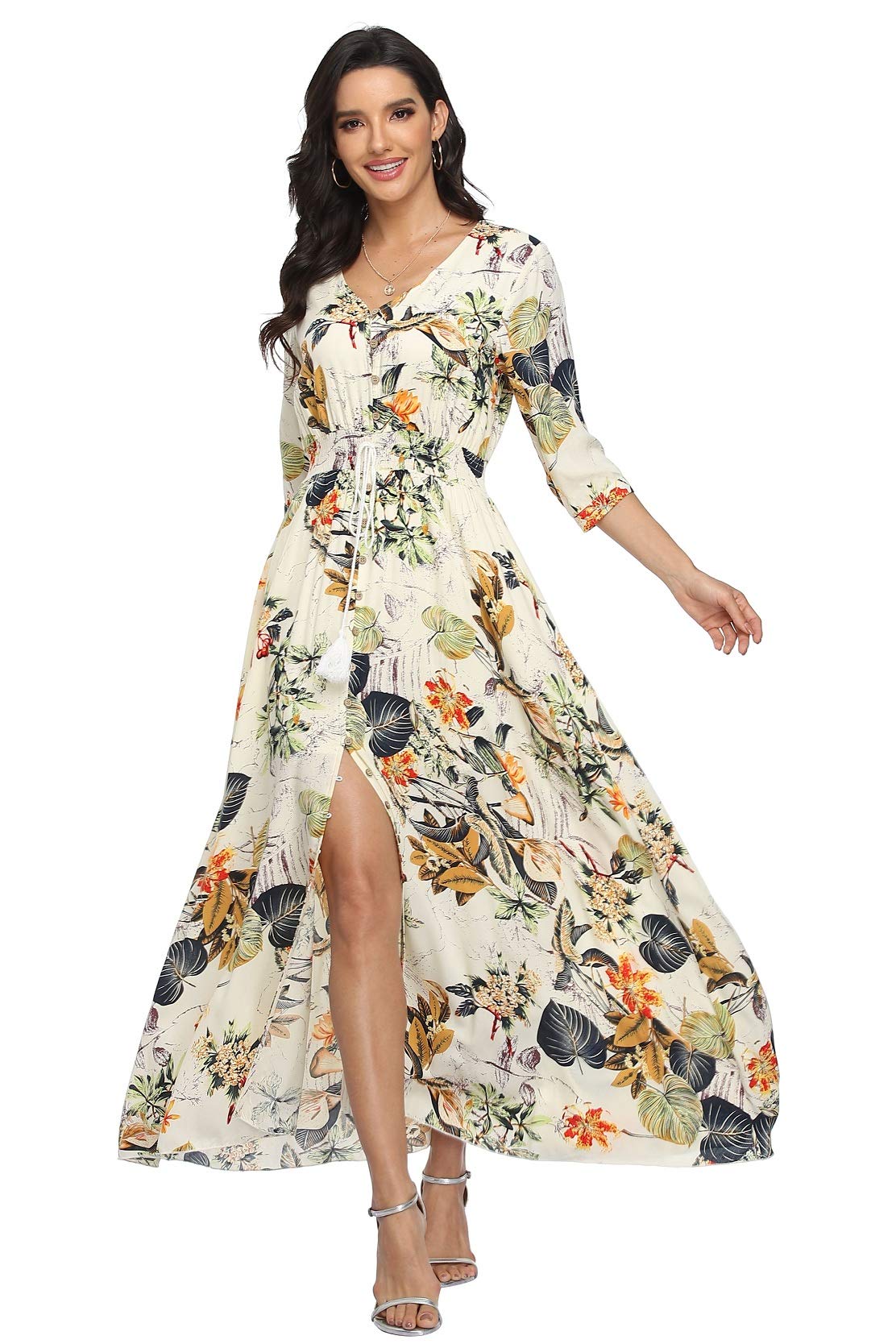 Vintage Floral Maxi Dress for Women - Long Sleeve Boho Beach Dress with Flowy Design | Perfect for Summer Vacations, Music Festivals & Boho Chic Outfits