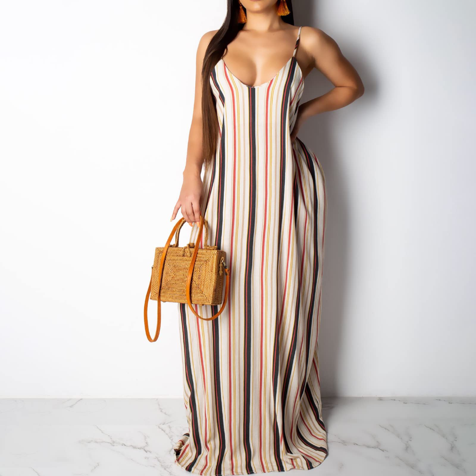 BOGURST Women's Summer Maxi Dress - Sleeveless Spaghetti Strap Loose Fit Plus Size Casual Dress for Beach, Vacation & Outdoor Wear