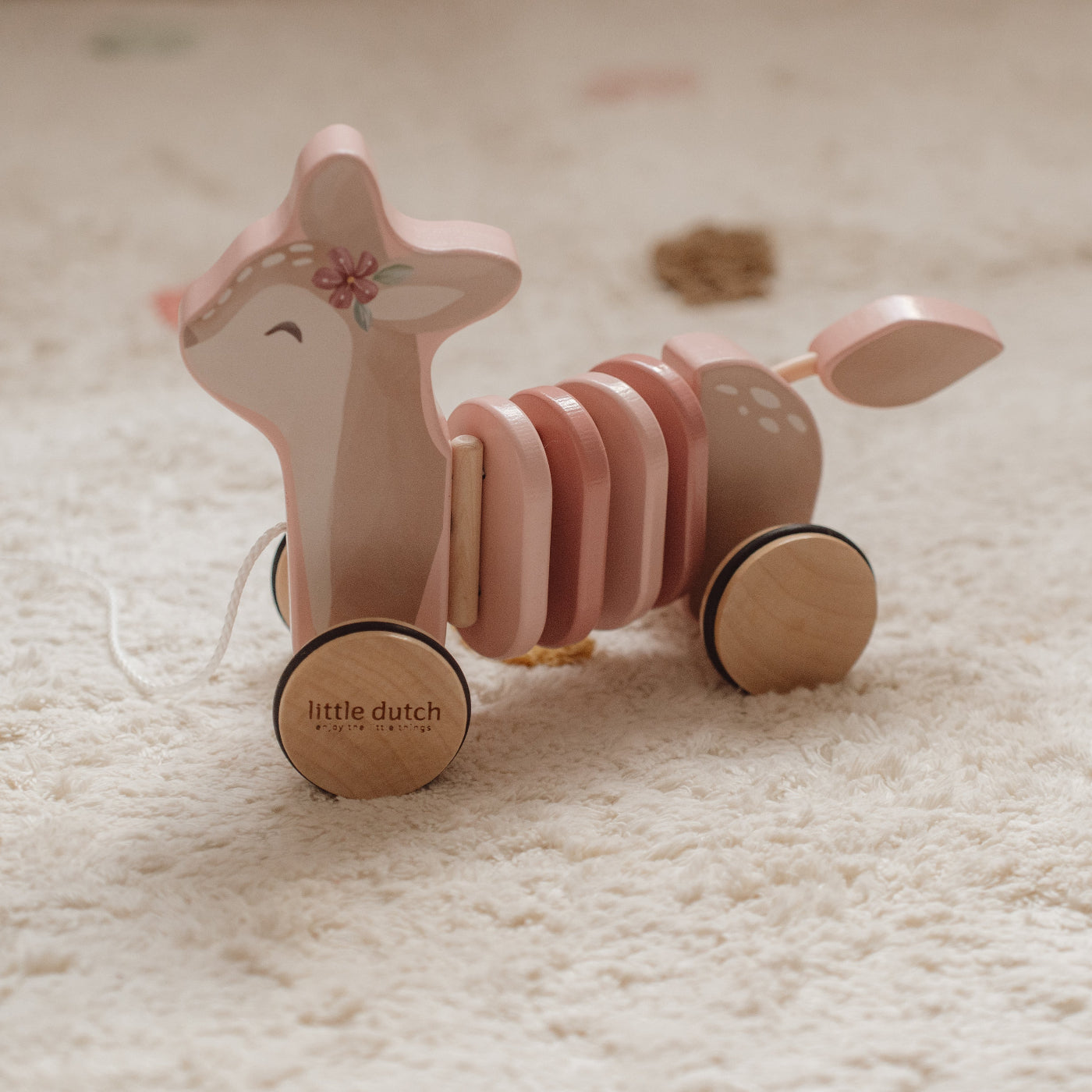 Fairy Garden Pull Along Wooden Deer Toy - Handmade Wooden Pull Toy for Toddlers & Kids - Perfect for Imaginative Play, Outdoor Adventures & Garden Decor