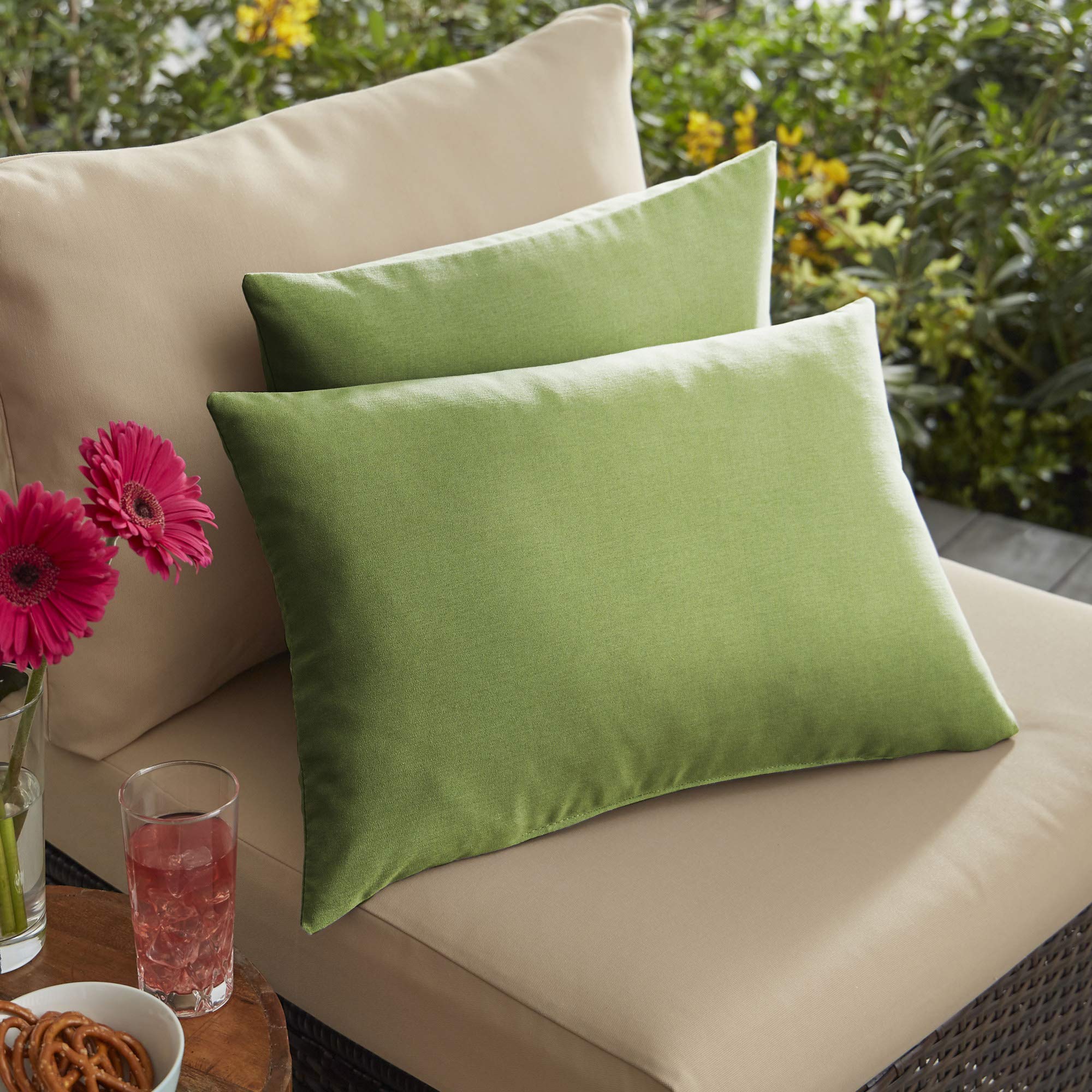 Set of 2 Spectrum Cilantro Outdoor Pillow Covers - 20 Inch Square Decorative Throw Pillows for Patio, Garden, Porch & Poolside - Water Resistant & UV Resistant