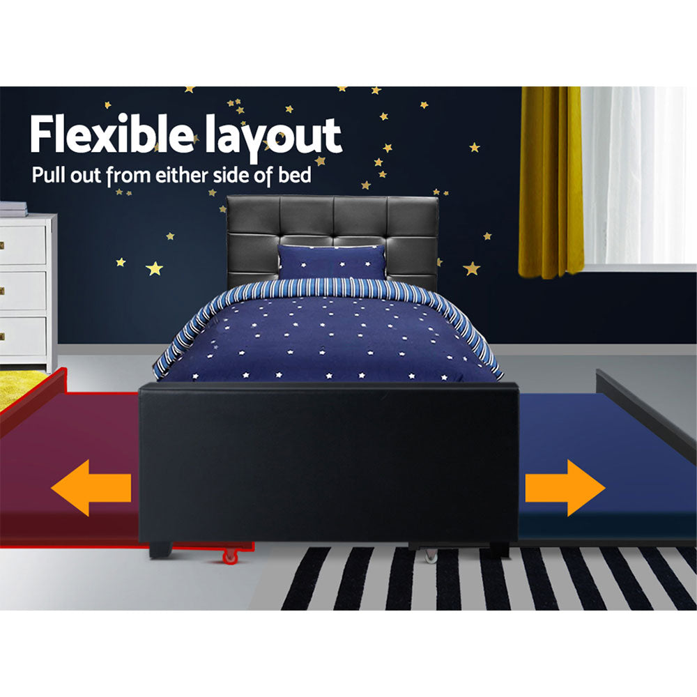 Eden King Single Trundle Bed in Black - Space-Saving Twin Bed with Pull-Out Trundle for Kids, Teens & Guest Rooms