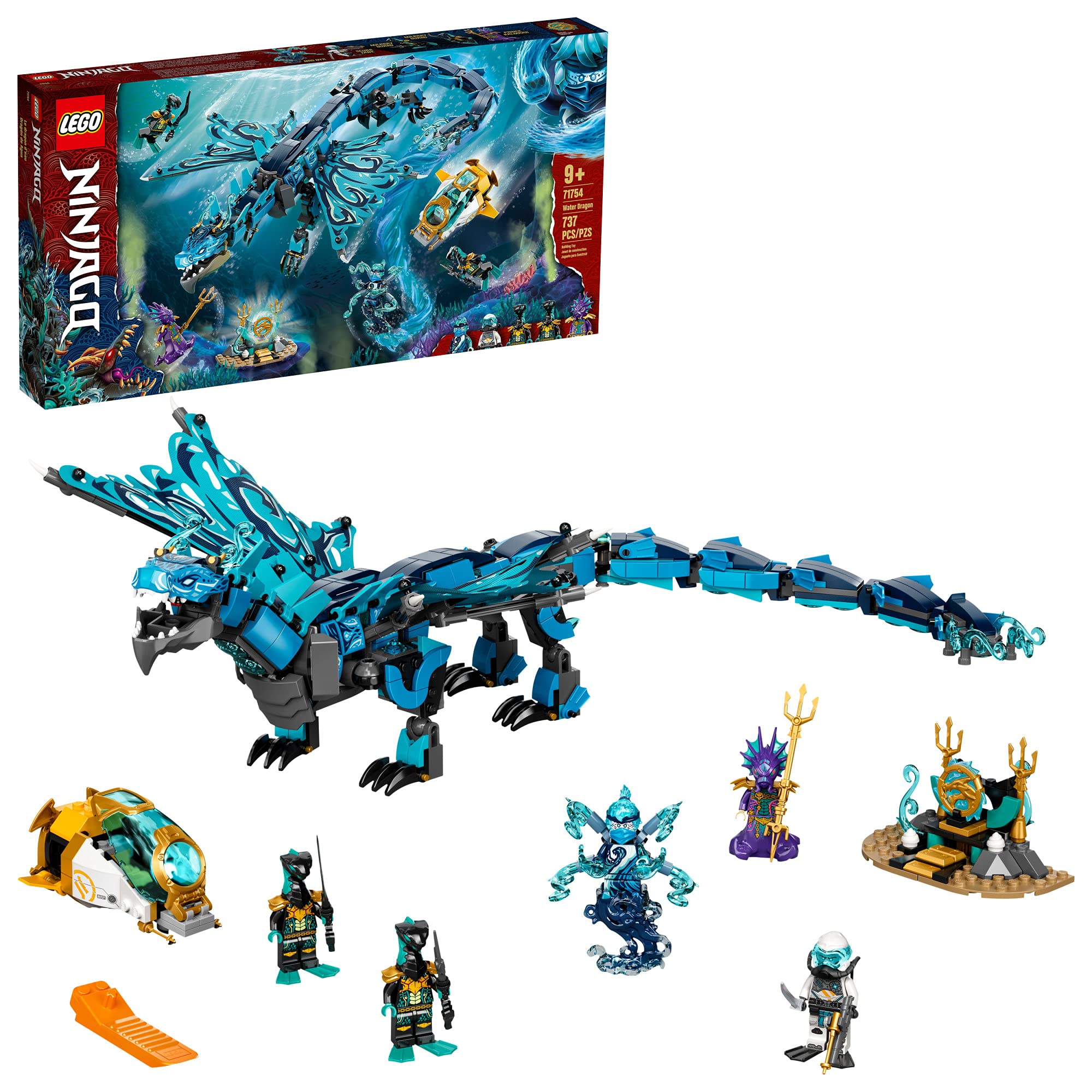 LEGO NINJAGO Water Dragon Building Set 71754 - 5 Minifigures with Weapons, Creative Construction Toy for Kids Ages 9+ | Perfect Ninja Gift for Boys & Girls | Birthday, Christmas & Playtime Adventure Scenes