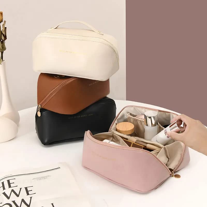 FLOBIQUE Large Waterproof Travel Makeup Bag for Women - PU Leather Cosmetic Organizer with Multiple Compartments (Multicolor) | Perfect for Vacation, Gym & Daily Use