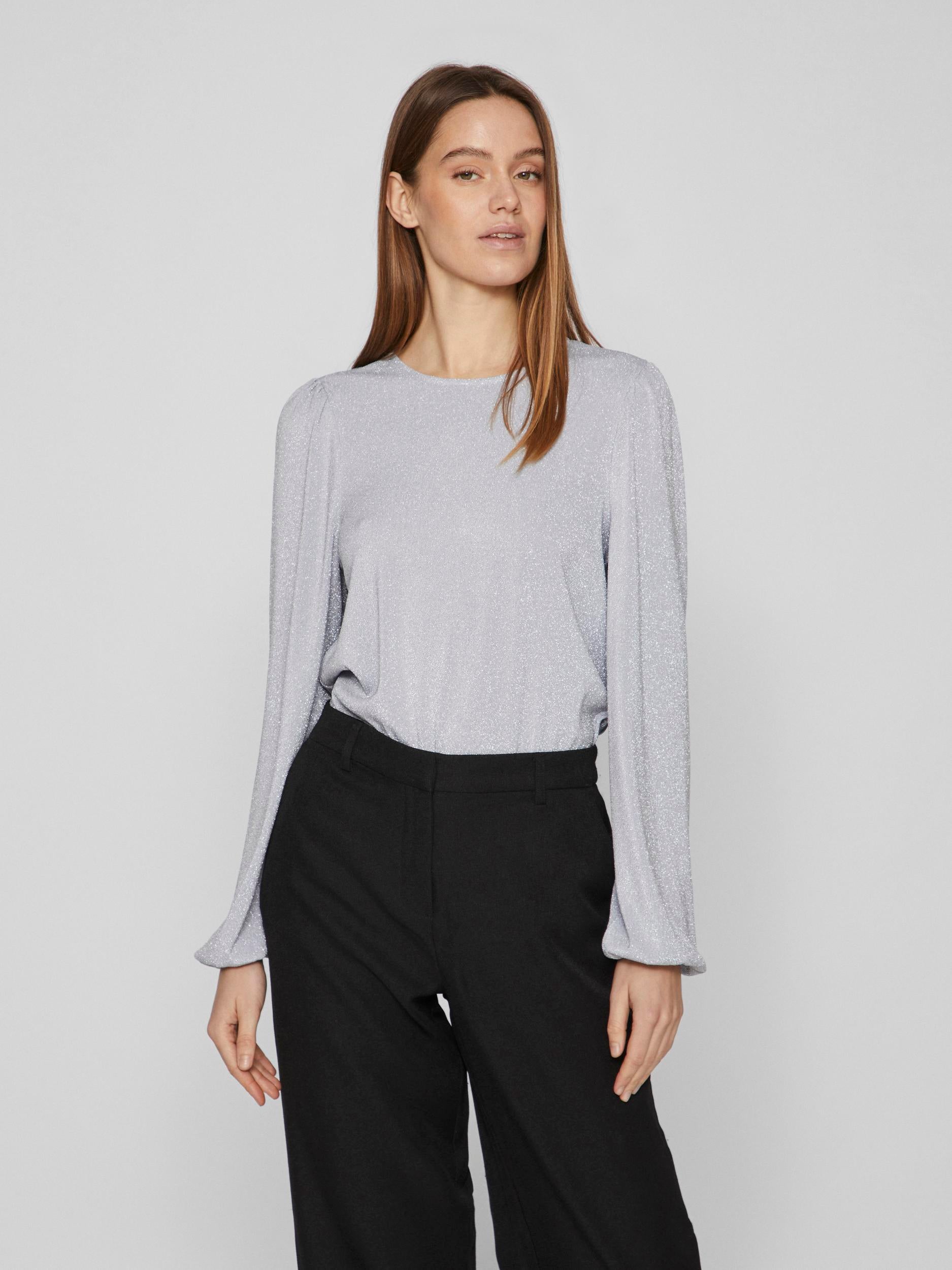 Augustina Long Sleeve Top for Women - Silver Shirt for Casual Wear, Office & Date Night Outfits