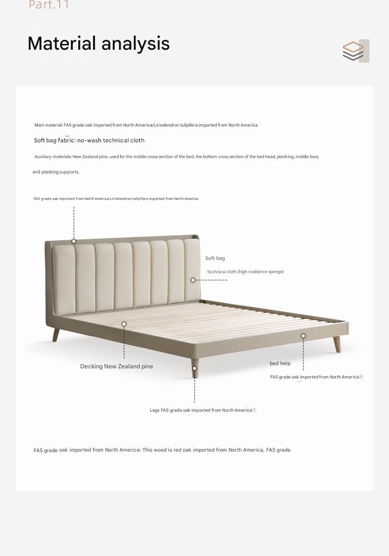 Premium Oak Solid Wood Piano Key Bed Frame with High-Tech Fabric Upholstery – Perfect for Modern Bedrooms, Guest Rooms & Luxury Home Decor