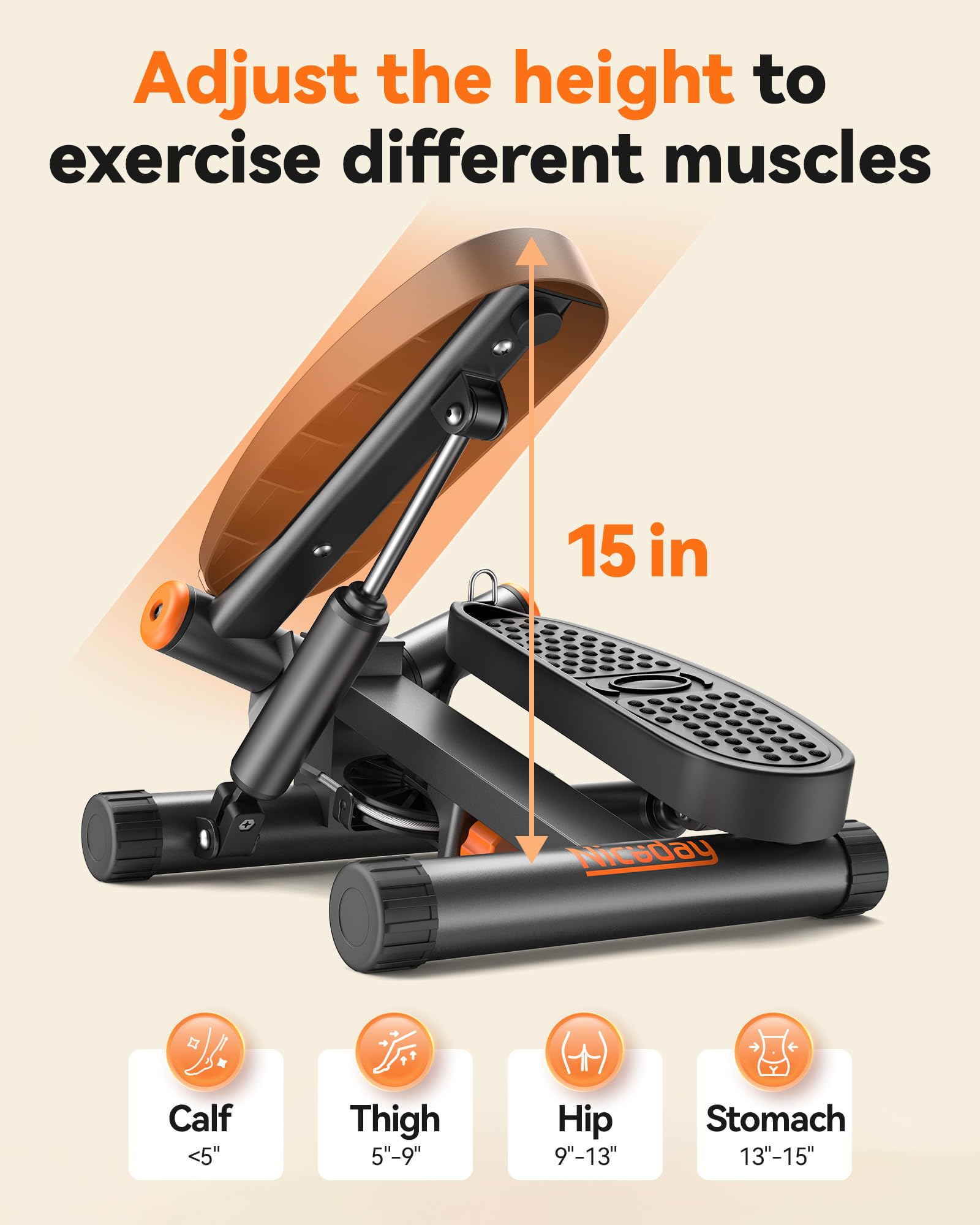Niceday Twist Stepper with Resistance Bands - 300LBS Capacity Hydraulic Fitness Stepper with LCD Monitor for Home Workout | Compact Stair Stepper Exercise Equipment for Cardio, Leg & Core Training | Perfect for Small Spaces, Office & Apartment Fitness