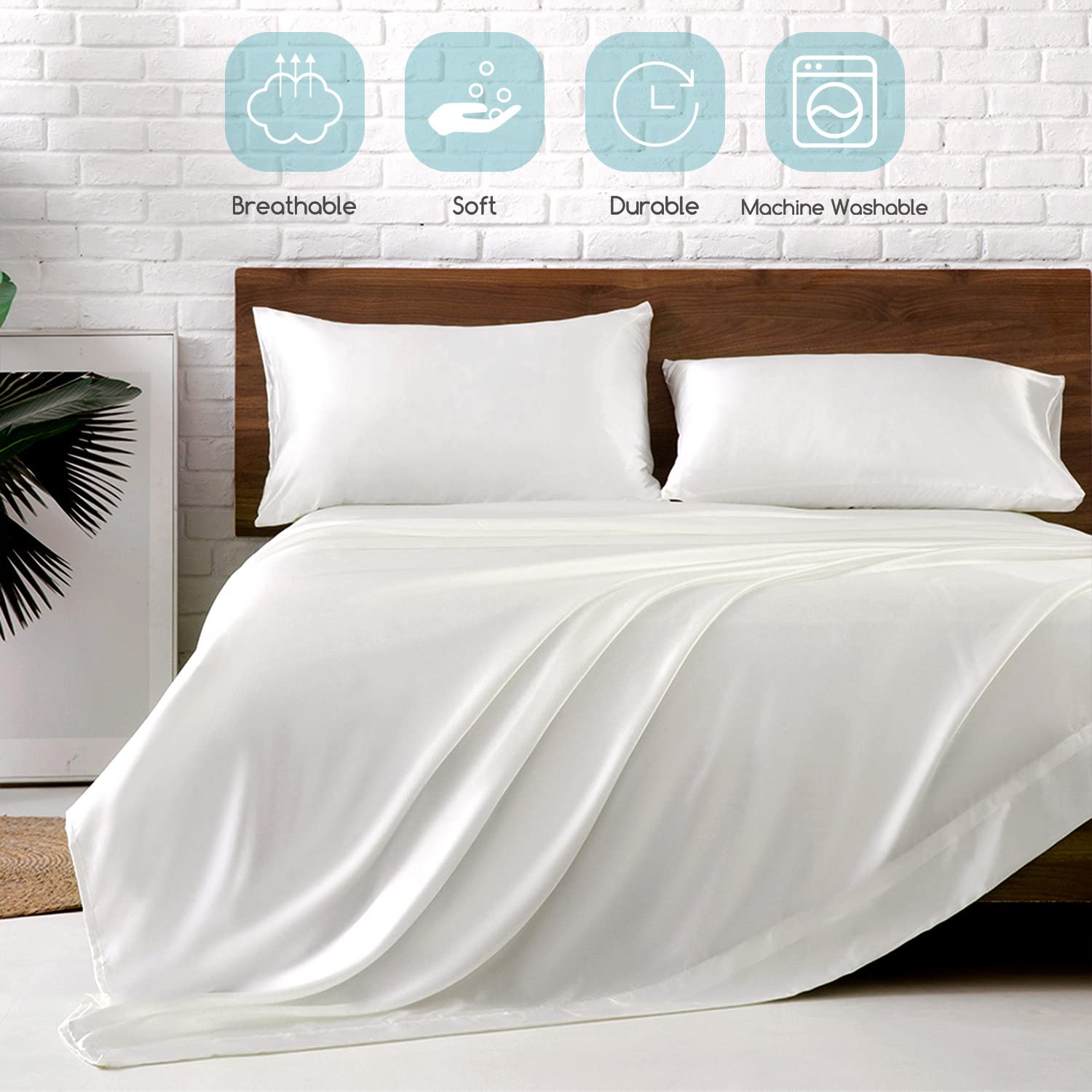 Luxury Satin Bed Sheets Set - King Size 4-Piece Silky Soft Bedding with 15