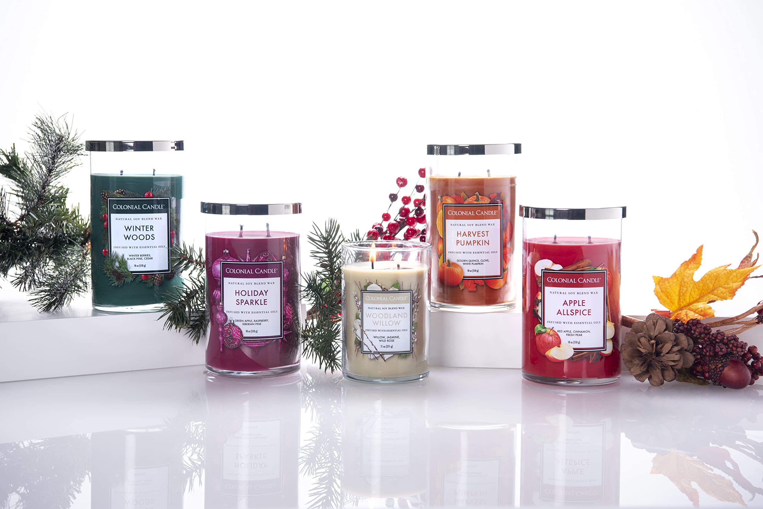 Colonial Candle Apple Allspice Scented Jar Candle - Classic Cylinders Collection, 2-Wick, 19oz Red Candle (120 Hours Burn Time) - Perfect for Home Decor, Relaxation & Holiday Gifts
