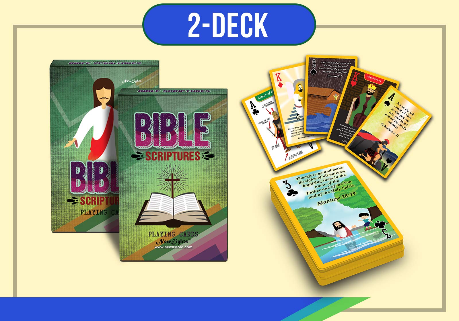 Bible Scriptures Playing Cards (2-Deck) - Christian Bible Study Cards for Kids & Adults - Perfect for Church, Sunday School, Family Game Night & Religious Education Gifts