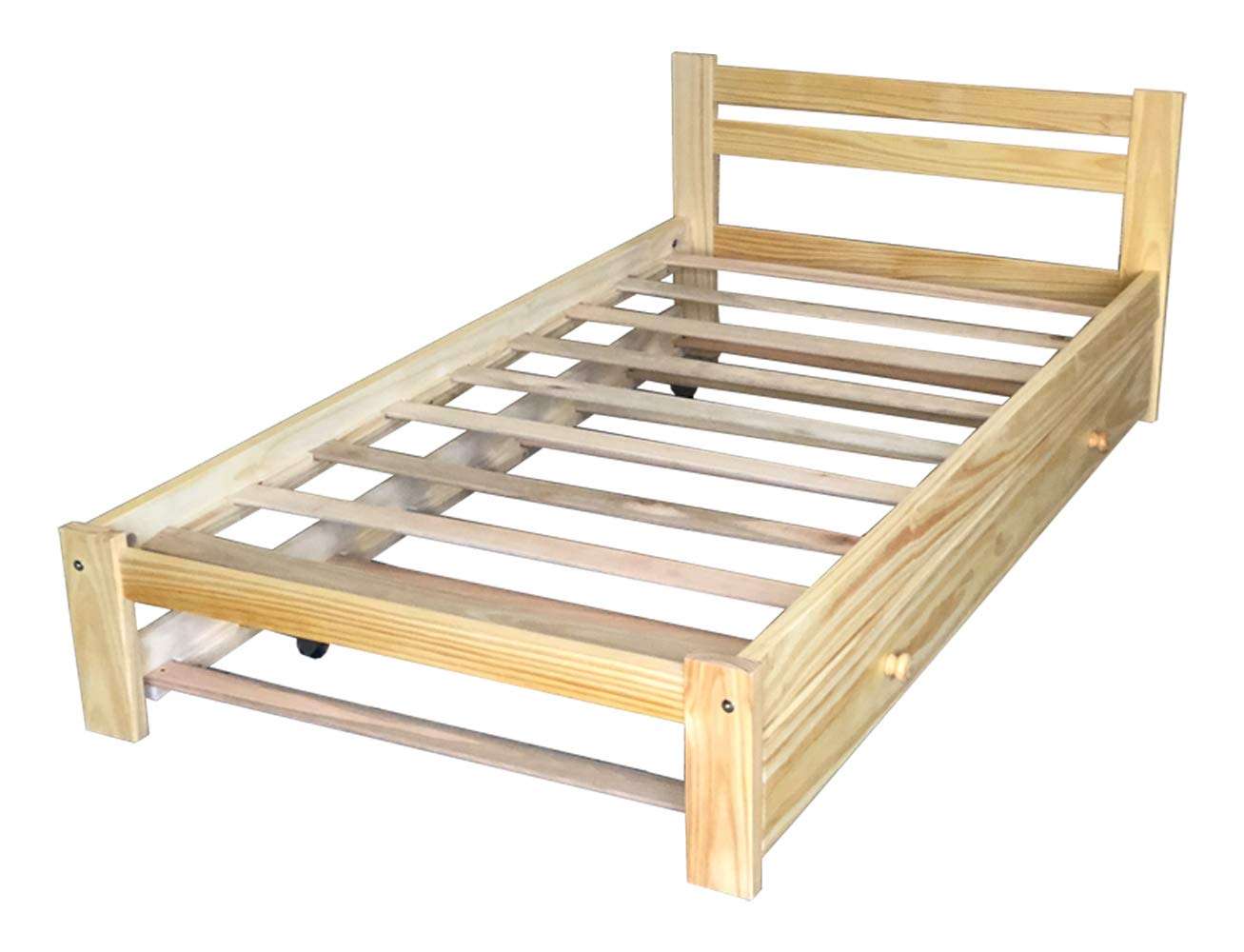 Natural Pine Twin Bed with Trundle - Solid Pine Wood Bed Frame with Hardwood Slats | Sturdy Kids Bed for Boys & Girls | Perfect for Small Bedrooms, Guest Rooms & Dormitories