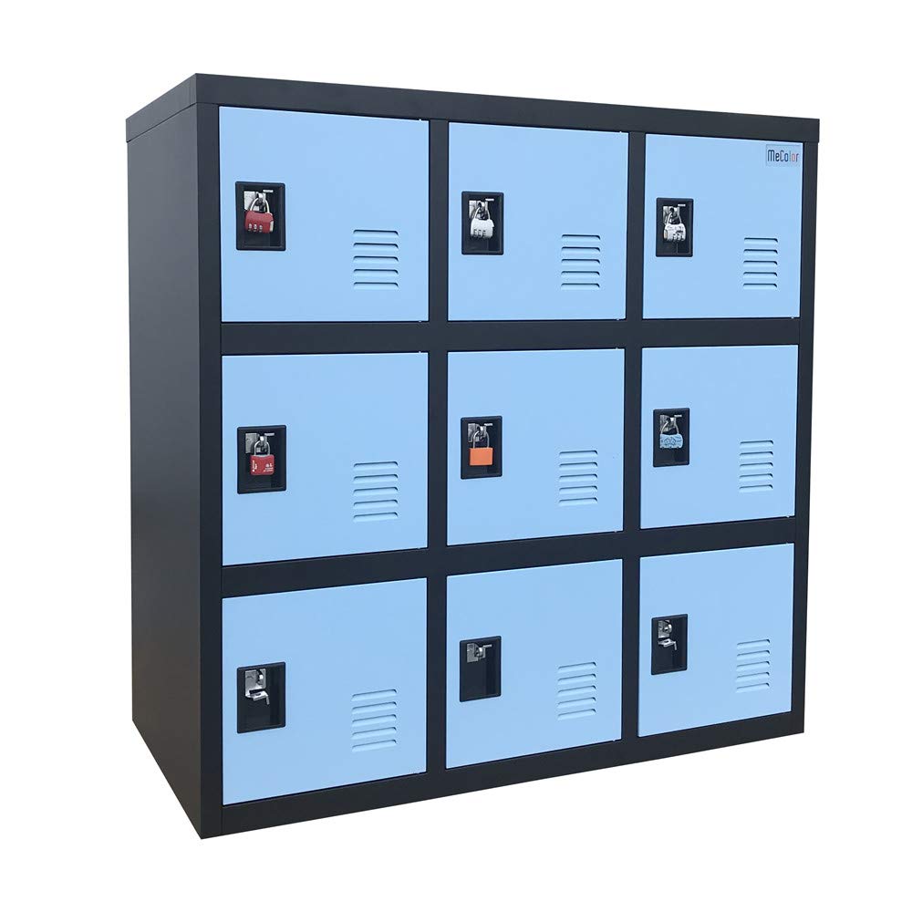 MECOLOR Metal Kids Locker for Girls - Blue Storage Cabinet for Bedroom & Playroom - Organize Clothes, Bags, Toys & Books - Includes W9D Padlock - Perfect for Home, School & Daycare Organization