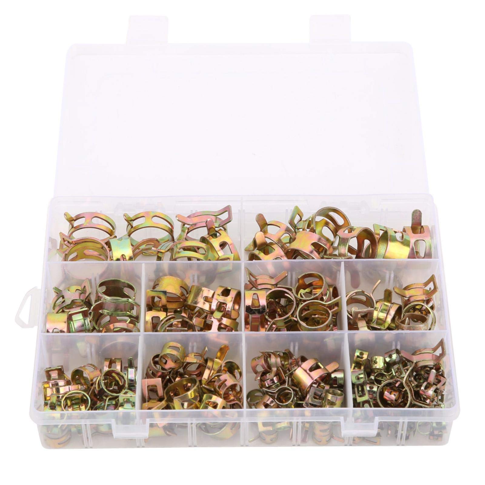 155Pcs Spring Hose Clamps Set - Colored Zinc-Plated Fasteners for Air, Water & Silicone Hoses with Transparent Storage Box | Perfect for Plumbing, Automotive & DIY Projects
