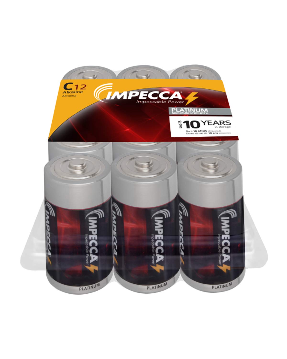 Premium Impecca C Batteries - 12 Pack Alkaline C Cell 1.5V Long Lasting Power with 10-Year Shelf Life | Leakproof & Reliable for Flashlights, Toys, Clocks & Emergency Devices (Platinum Series)