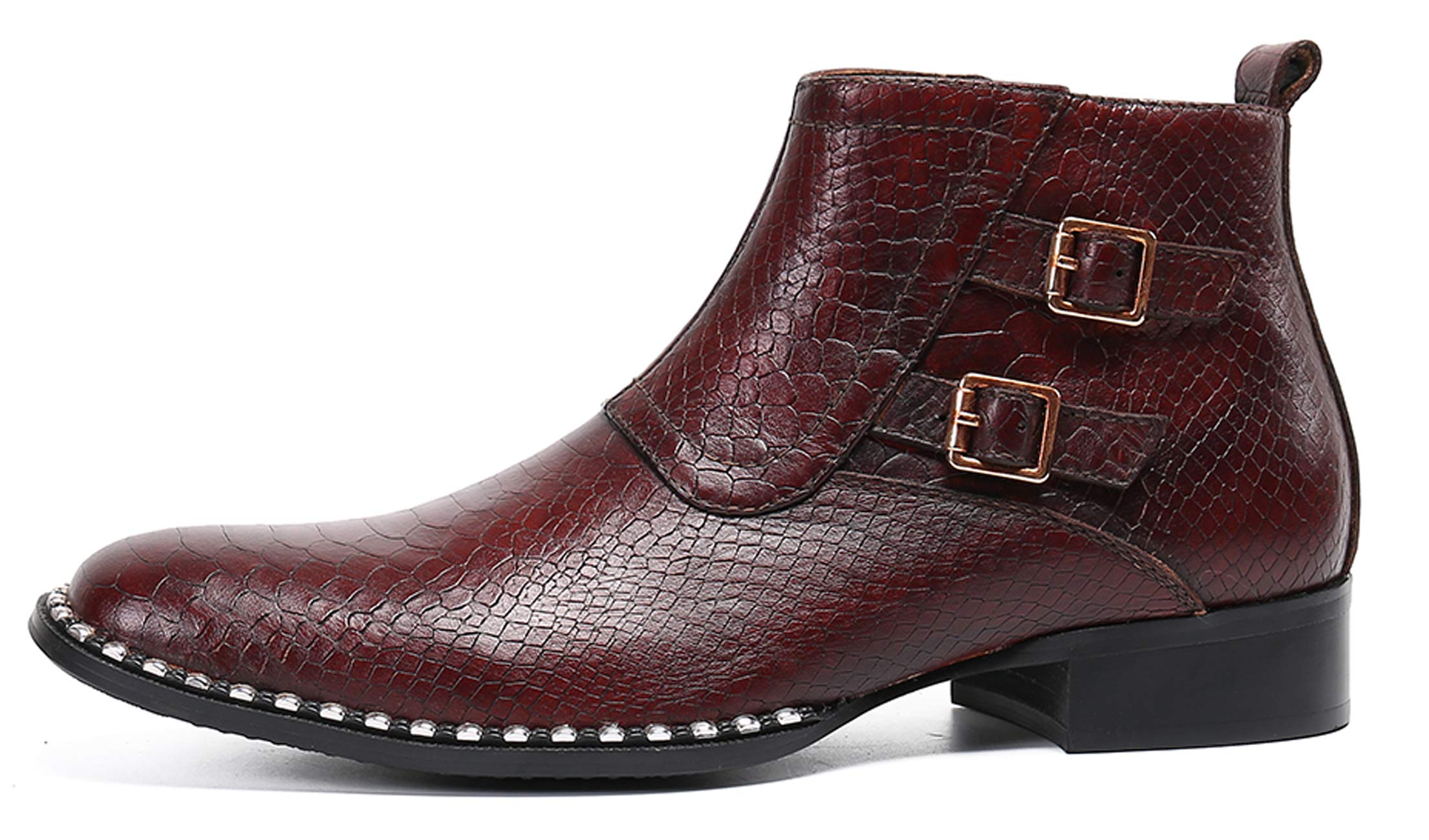 Men's Leather Dress Boots with Round Toe & Side Zipper - Formal & Casual Red Boots for Work, Office & Special Occasions