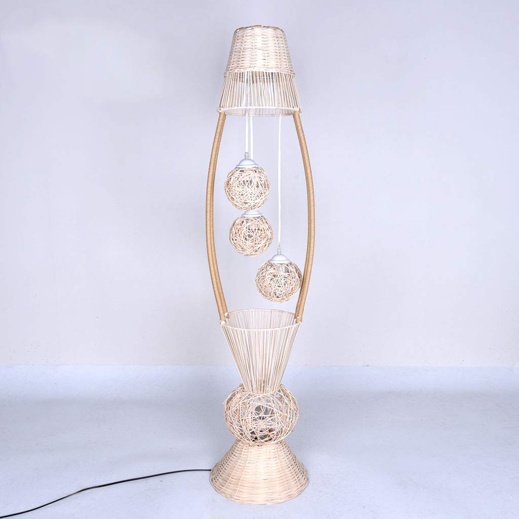 Bamboo Rattan Fish Floor Lamp - 4 Bulb Wooden Standing Light with Dangling Ball Shade, Asian Style Decorative Lighting for Living Room, Bedroom, Hotel & Restaurant | Perfect for Ambient Lighting, Home Decor & Zen Atmosphere