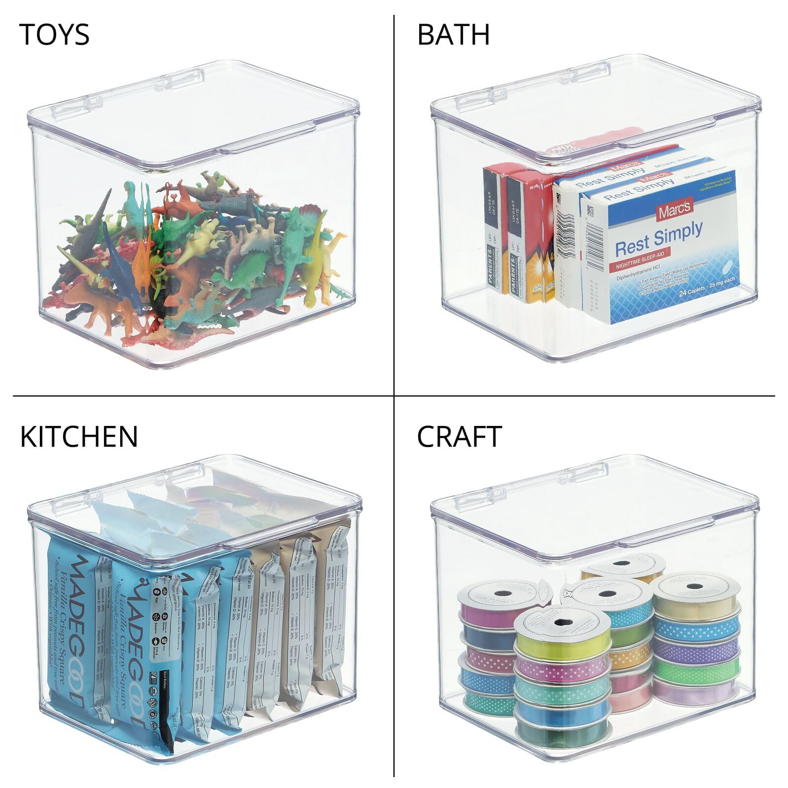 mDesign Clear Plastic Playroom & Gaming Storage Organizer Boxes with Hinged Lids - 8-Pack Toy Organizer for Shelves & Cubbies - Holds Blocks, Puzzles, Markers, Game Controllers - Perfect for Kids' Rooms, Playrooms & Game Stations (Lumiere Collection)