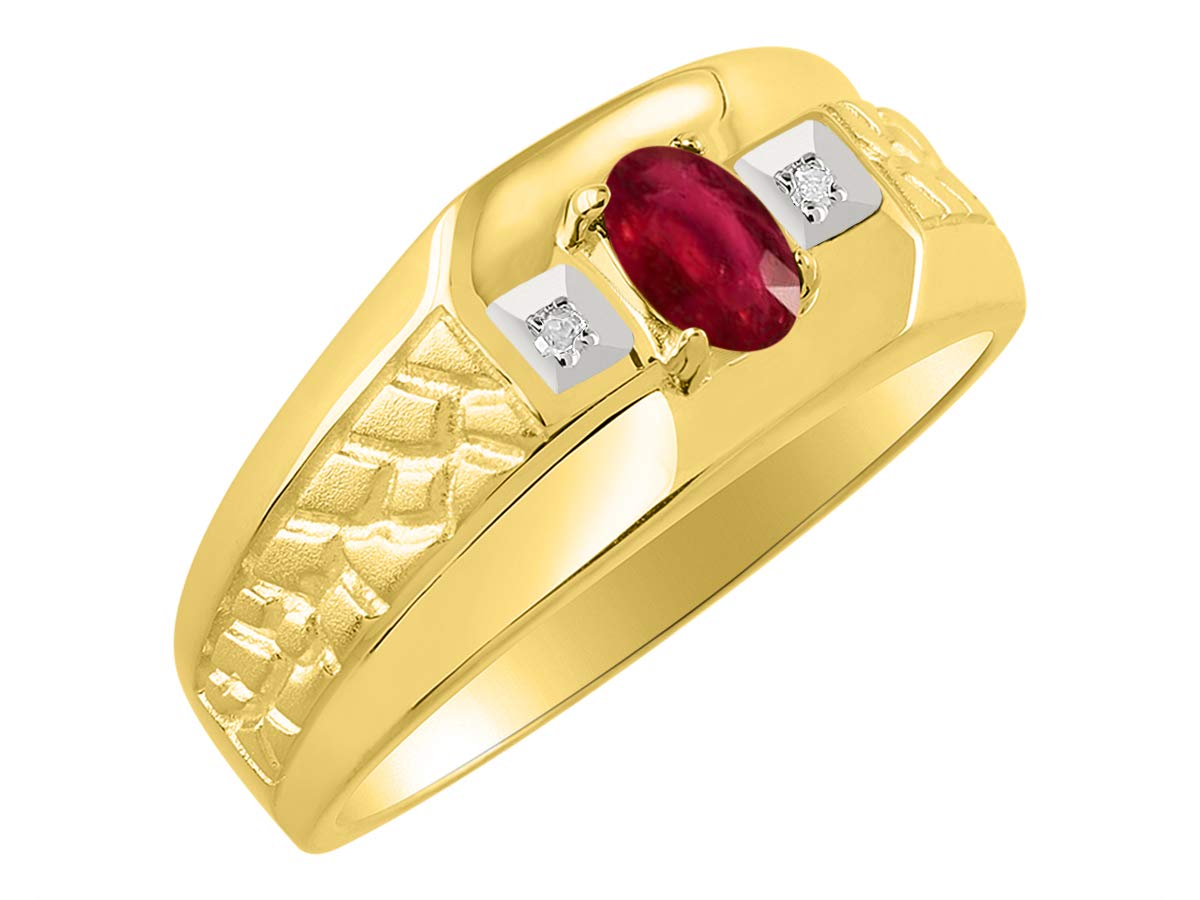 Rylos Men's Classic Nugget Ring with 6x4MM Oval Gemstone & Diamond – Sterling Silver Birthstone Rings for Men (Sizes 8-13) – Perfect for Weddings, Anniversaries, and Gifts