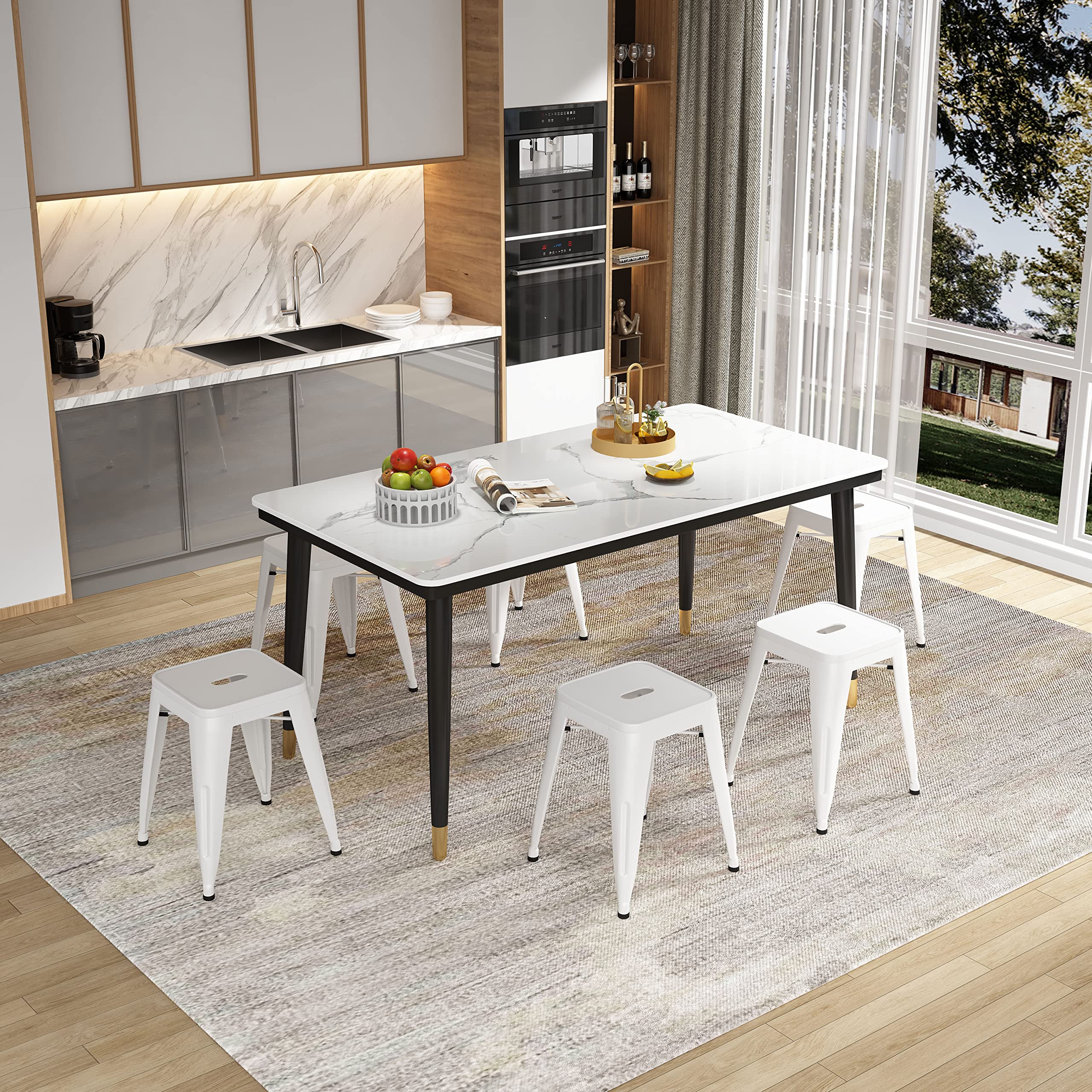 WENTMENT 18 Inch Stackable Metal Stools Set of 4 - Vintage White Backless Dining Chairs for Home, Kitchen & Classroom - Perfect for Small Spaces, Breakfast Bars & Multipurpose Seating