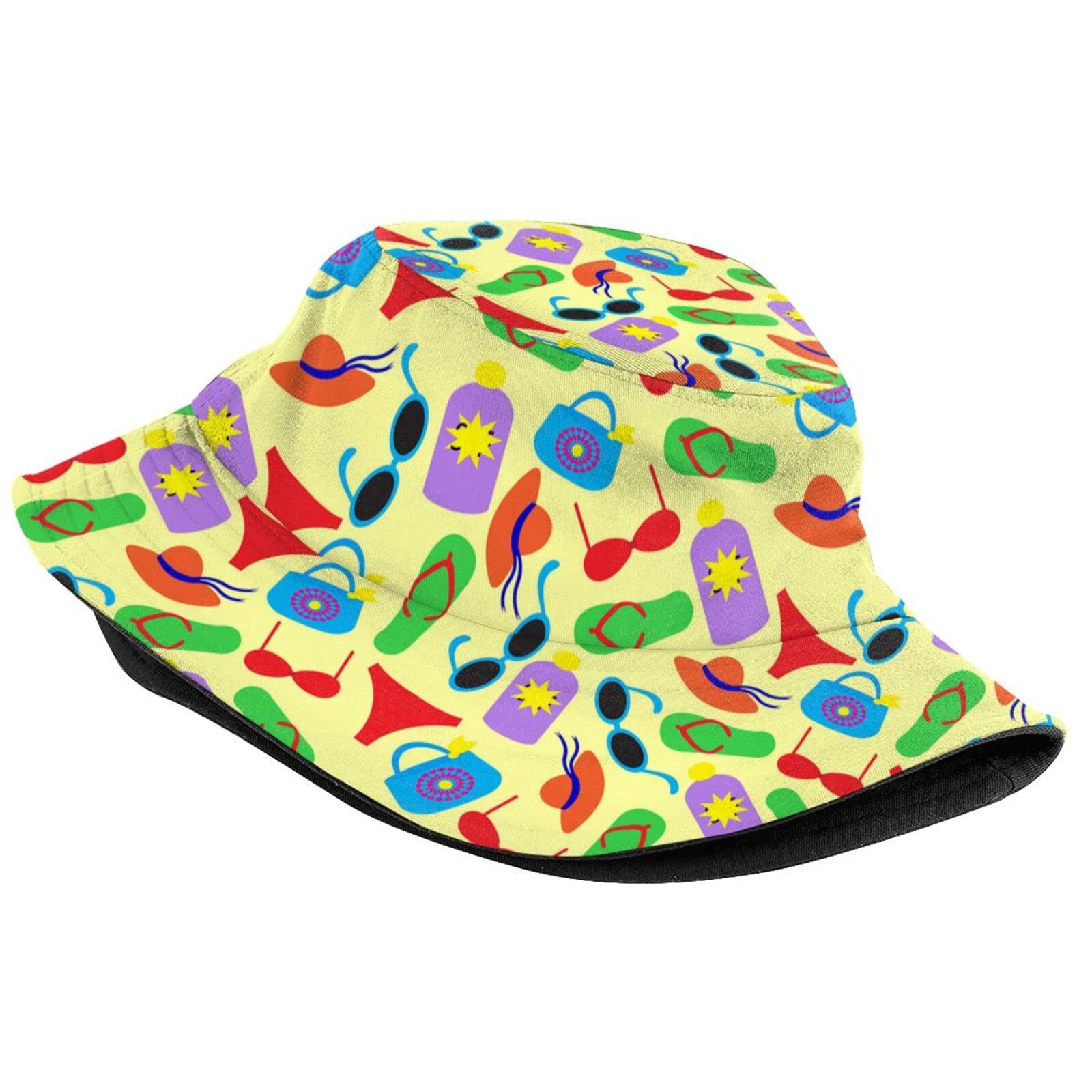 Swimming Pool Bucket Hat Summer Fisherman Hat with Print - Packable Beach Hat for Outdoor Travel, Poolside, and Beach Adventures