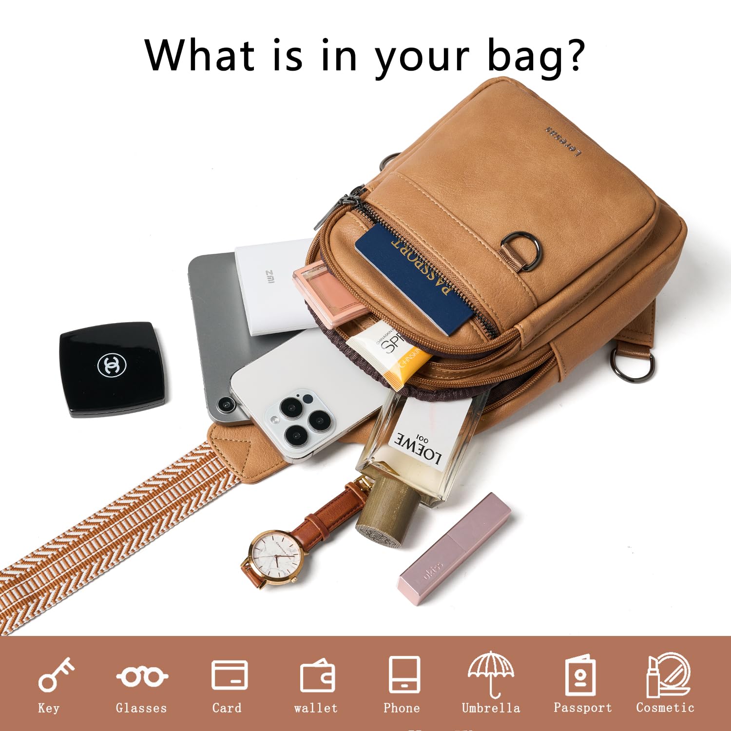 7L Vegan Leather Crossbody Sling Bag for Women & Men - Anti-Theft Fanny Pack, Shoulder Bag & Travel Backpack - Perfect for Gym, Hiking, Commuting & Daily Use