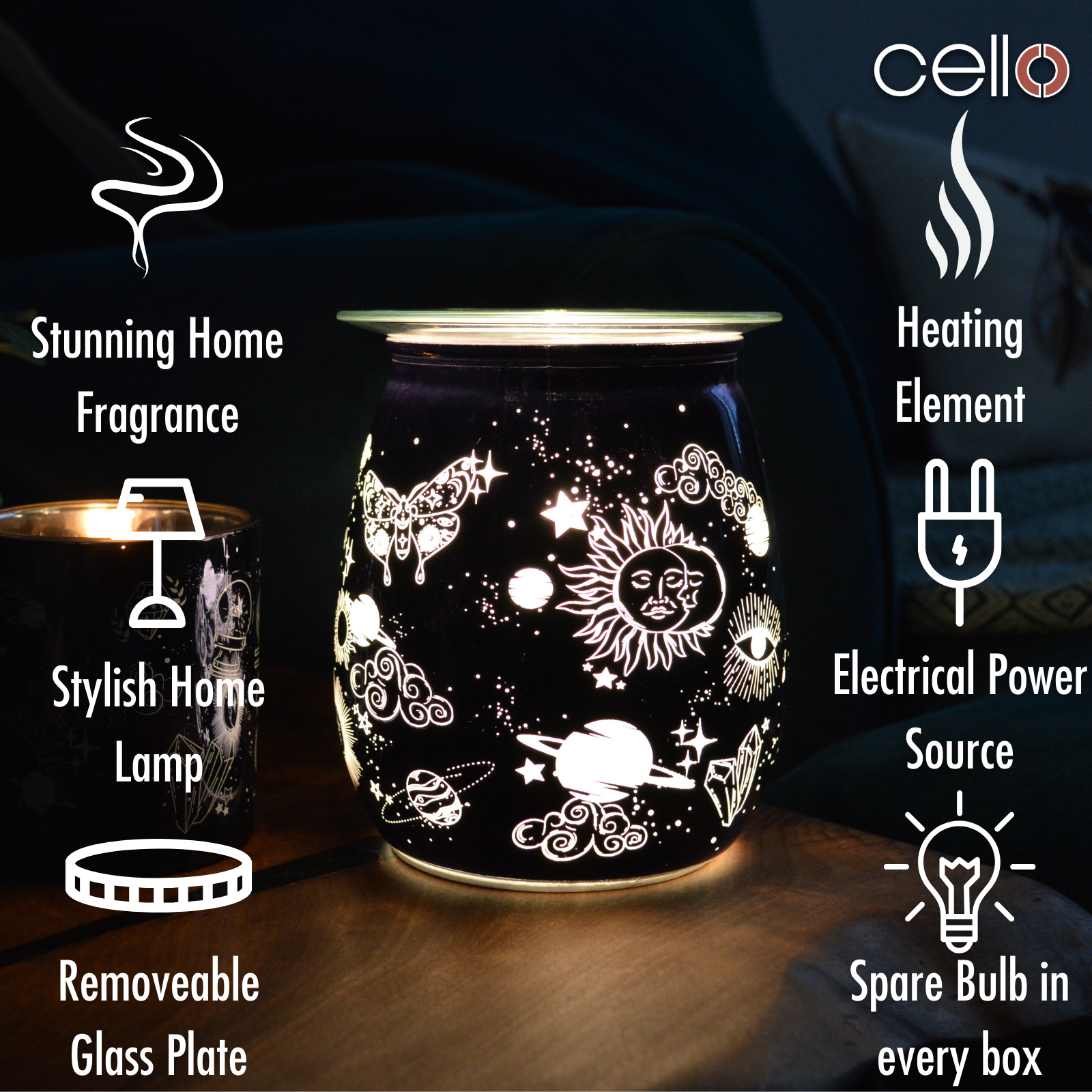 Celestial Electric Wax Warmer - Midnight Blue Aromatherapy Diffuser for Home, Office & Spa Relaxation | Perfect for Essential Oils & Scented Wax Melts