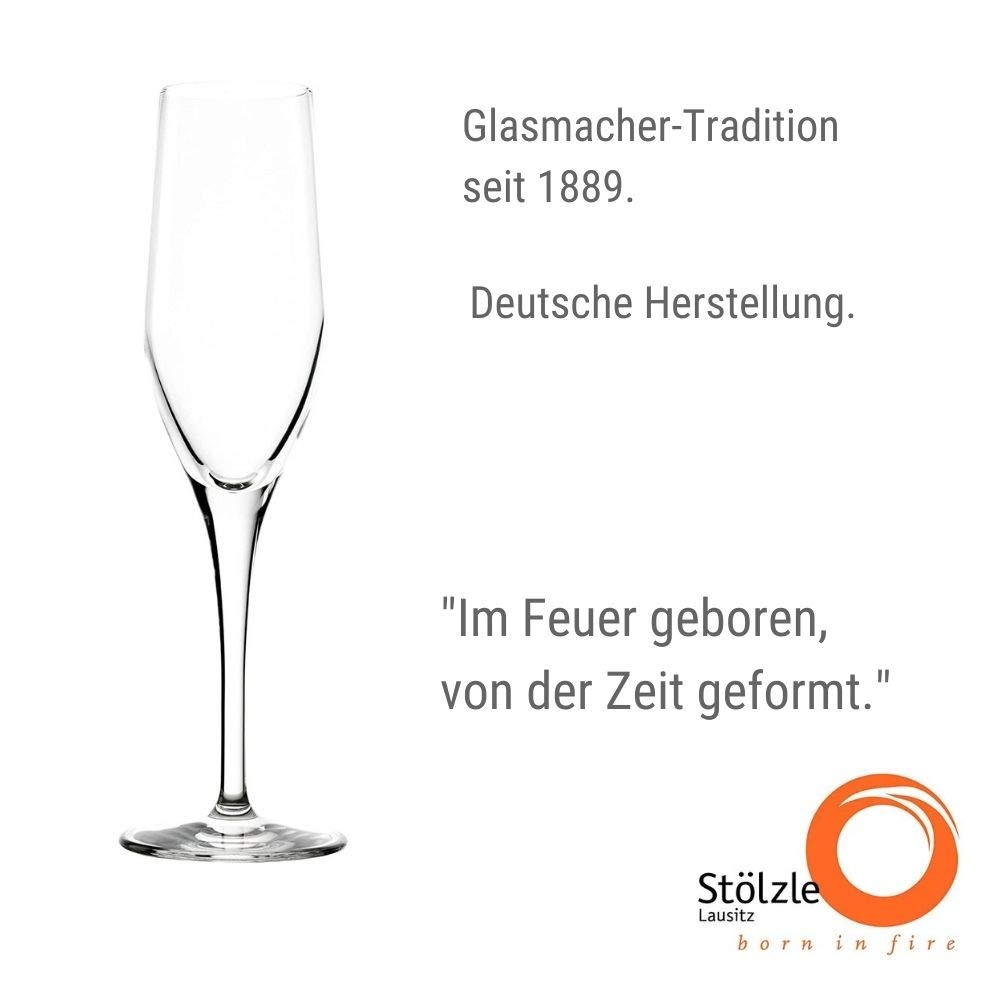 Stolzle Exquisite Flute Champagne Glasses - Set of 6 Crystal Clear Elegant Stemware for Wedding, Anniversary & Romantic Dinner Party Celebrations