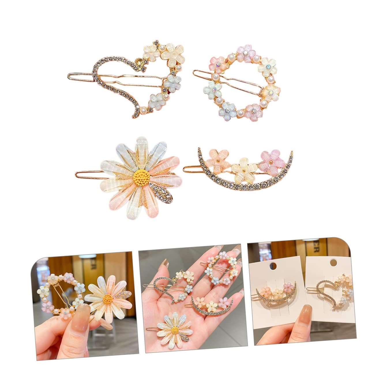 4Pcs Rhinestone Floral Hair Clips for Women - Elegant Metal Hair Claw Clips with Crystal Stones, Wedding Hair Accessories, Bridal Hair Pins, Floral Barrettes for Parties, Prom, and Special Occasions