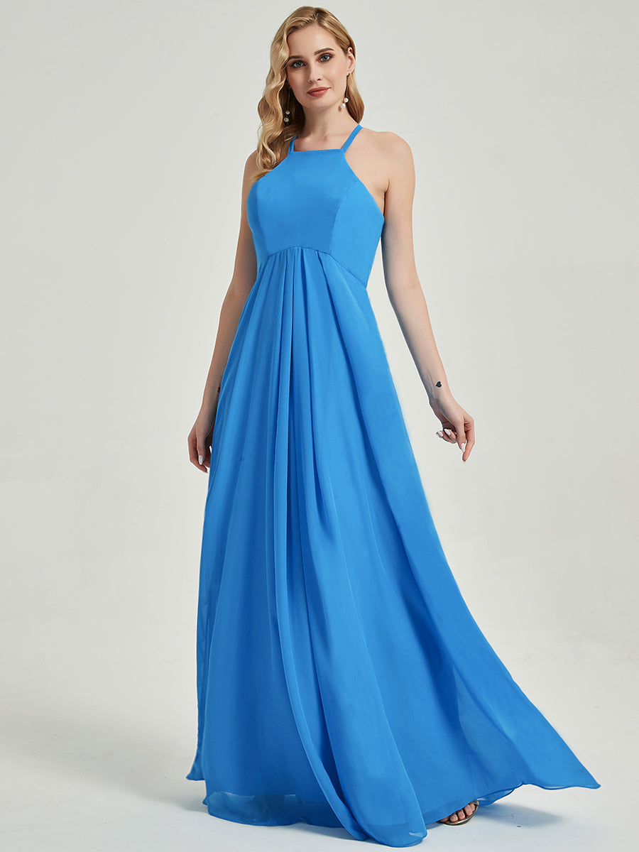 Elegant Desert Rose Halter Neck Empire Waist Pleated Backless Chiffon Bridesmaid Dress for Wedding Party, Formal Occasions & Special Events