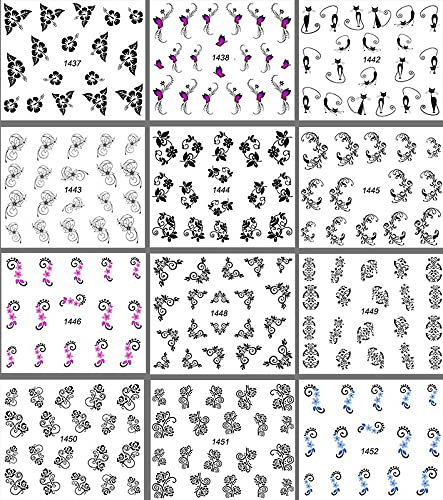 FAMEZA Macute Nail Decals for Women - 24 Sheets Water Transfer Nail Stickers with Assorted Patterns - Nail Art Accessories for Manicure, Party & Special Occasions